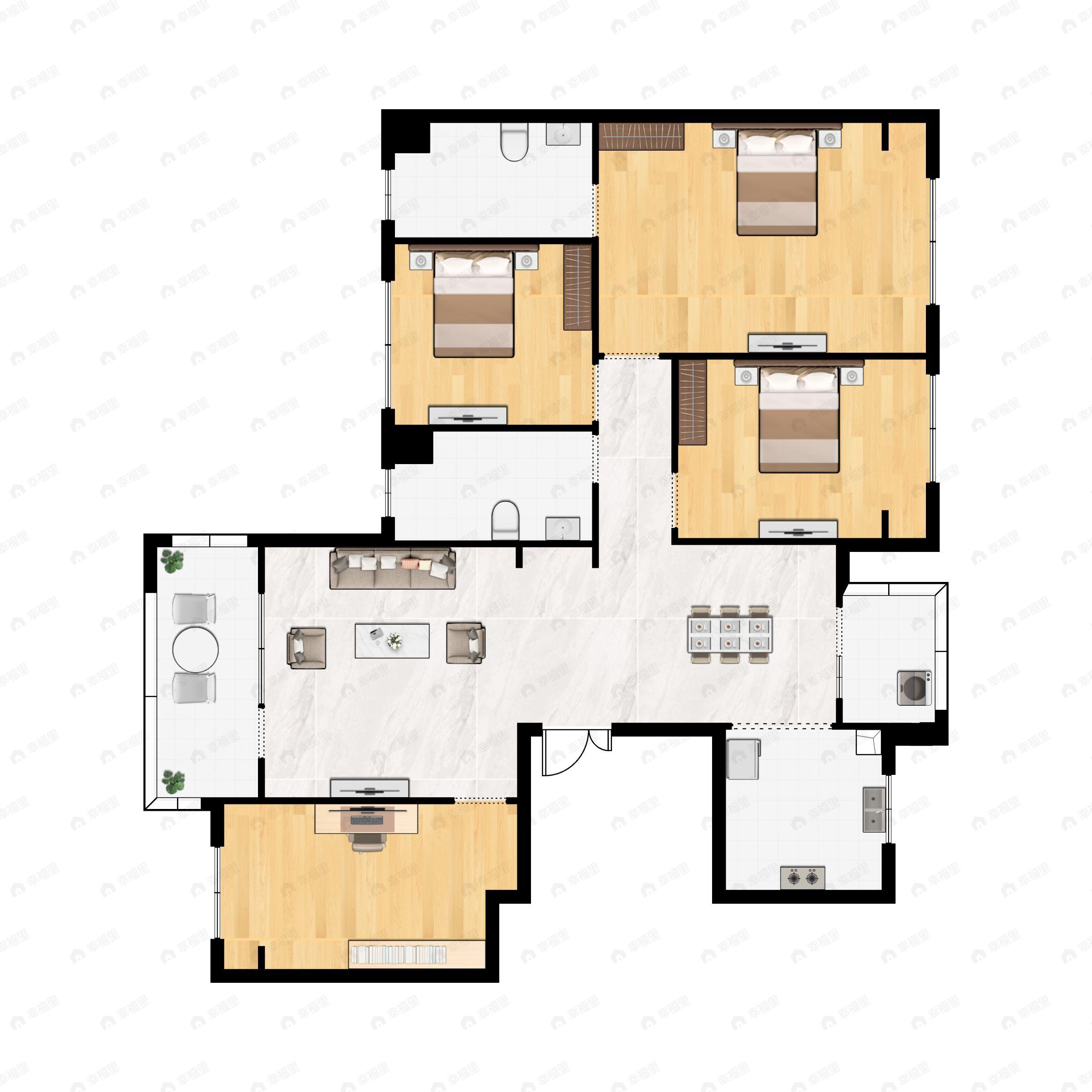 4室2厅2卫建面130平北|南户型图