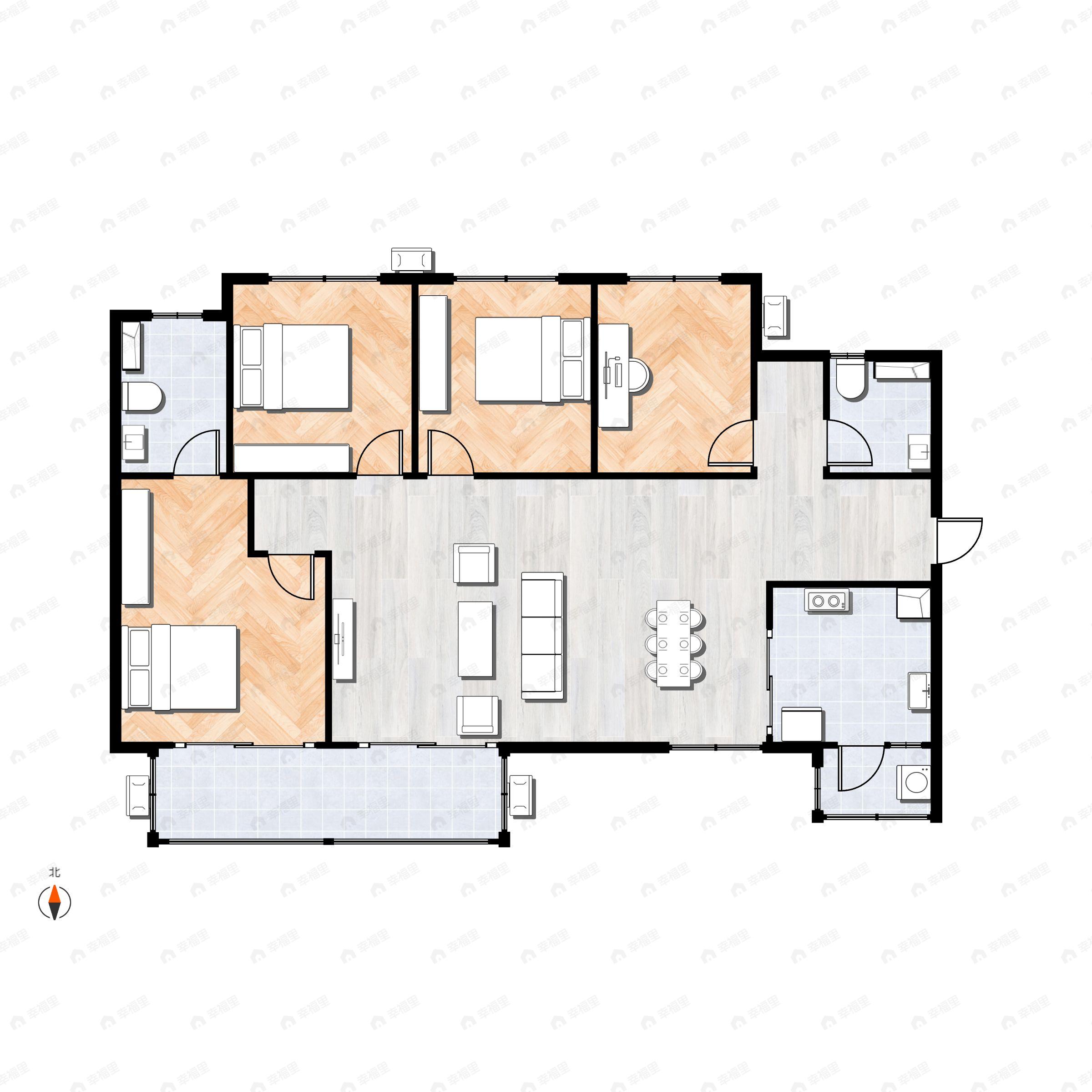 4室2厅2卫建面122平户型图
