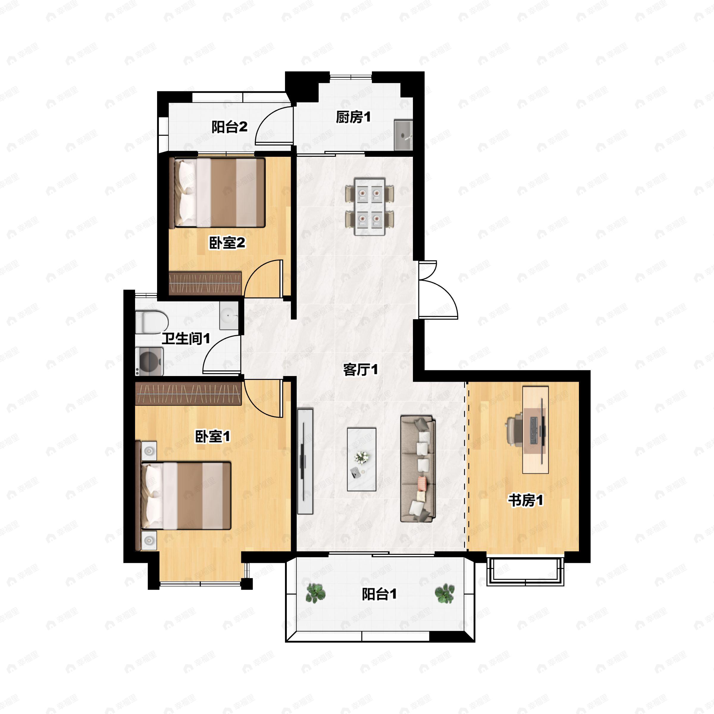 3室2厅1卫建面107平户型图