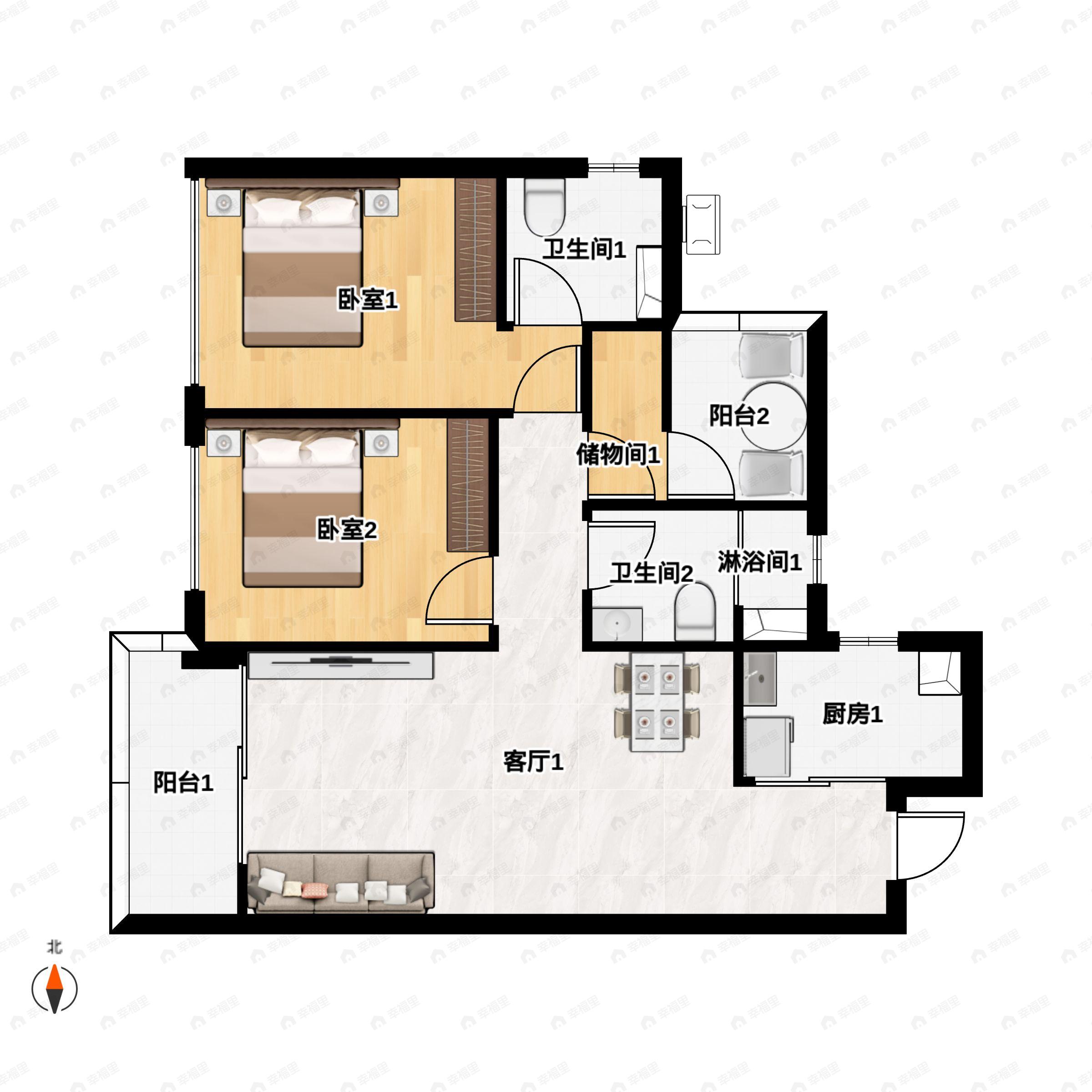 佳兆业广雅院2室2厅2卫户型图