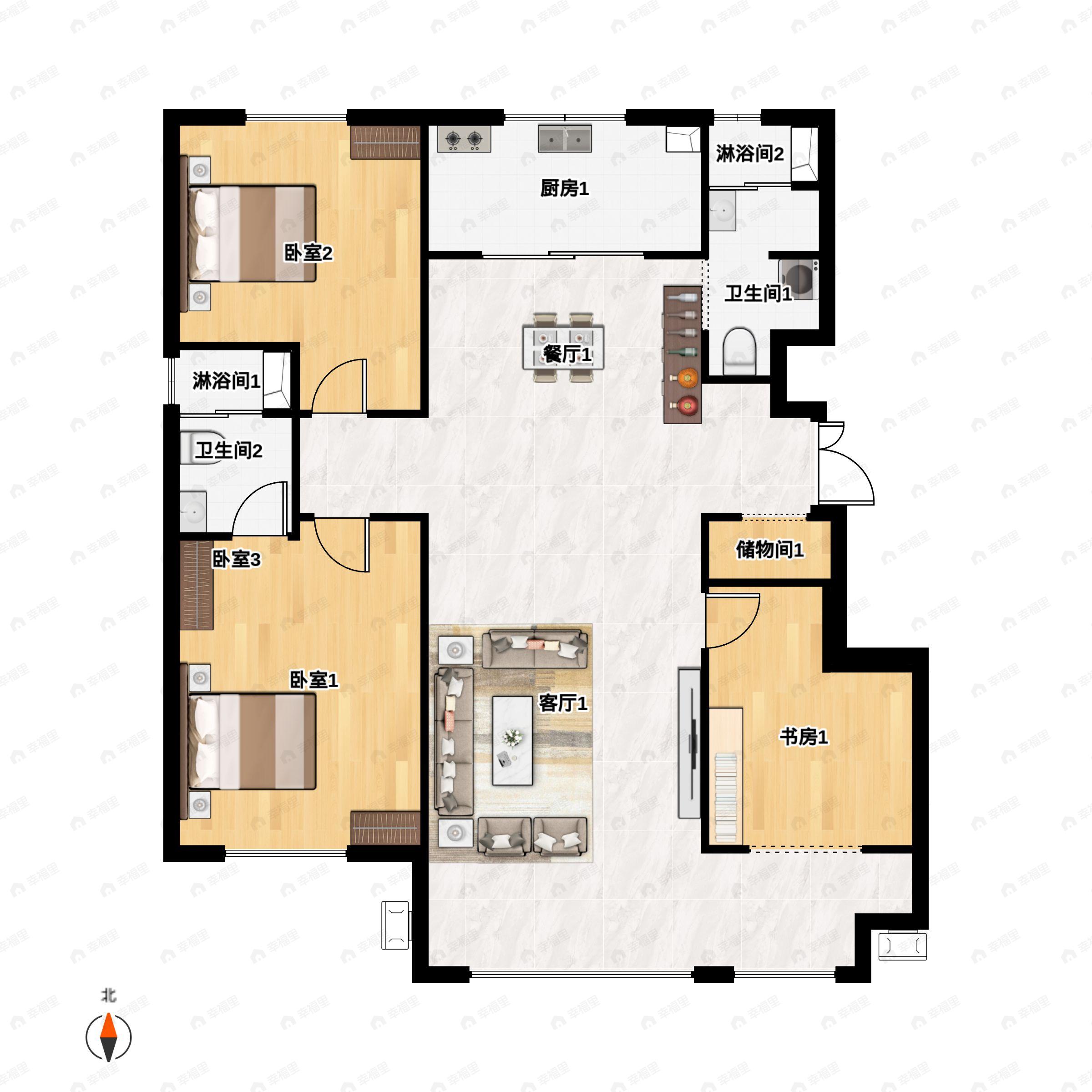 金地名峰2期3室2厅2卫户型图