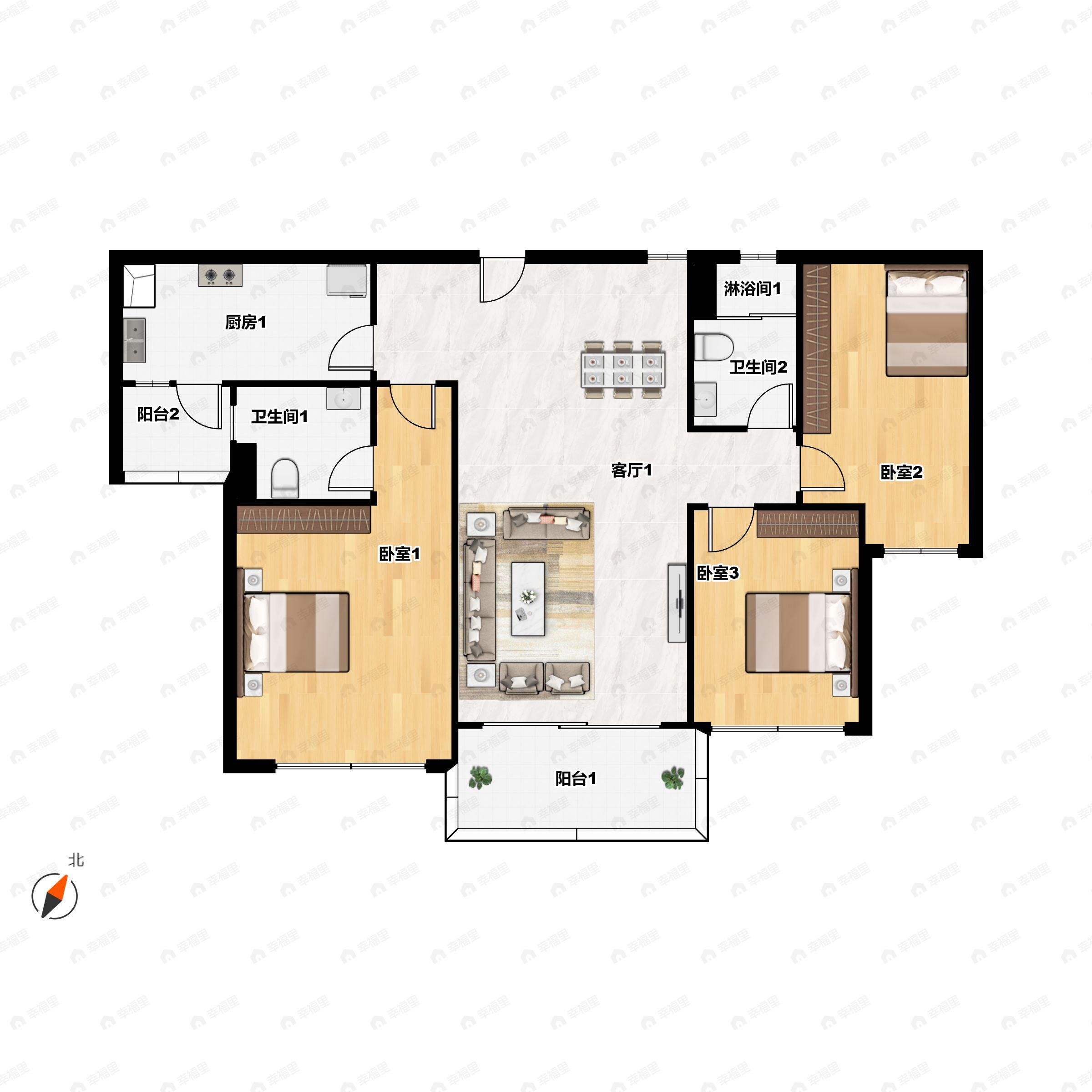 3室2厅2卫建面116平户型图