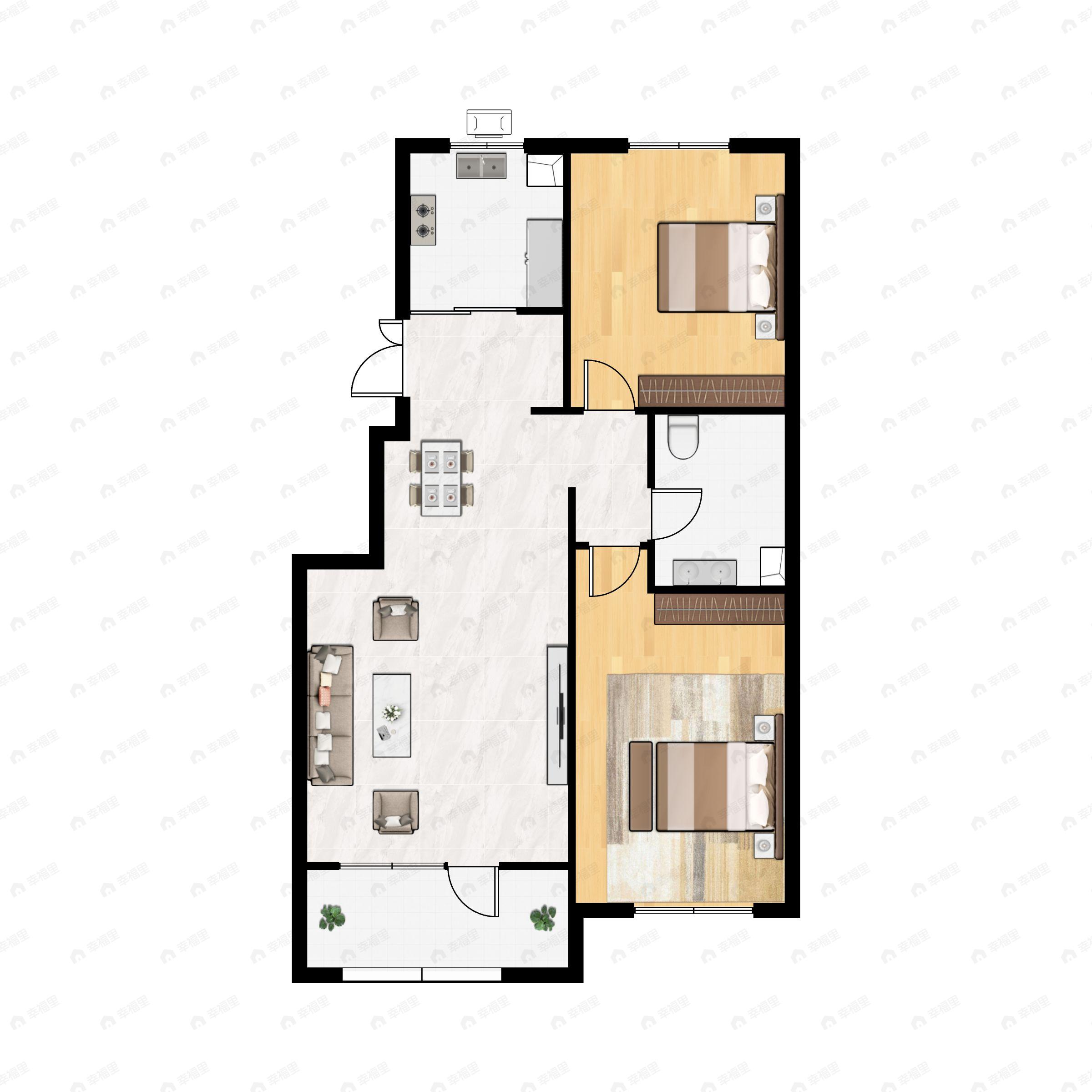2室2厅1卫建面87平南|北户型图