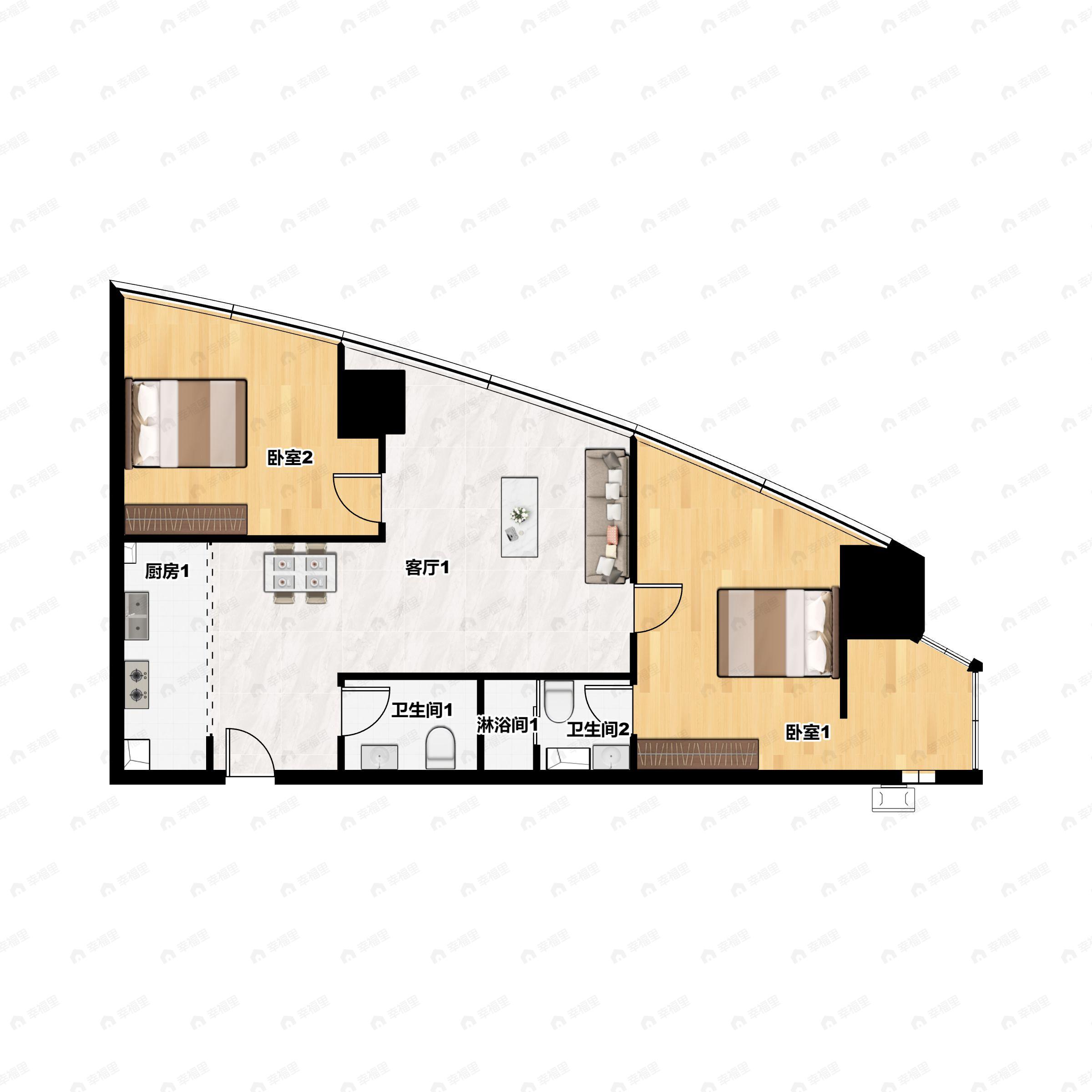 2室2厅2卫建面142平户型图