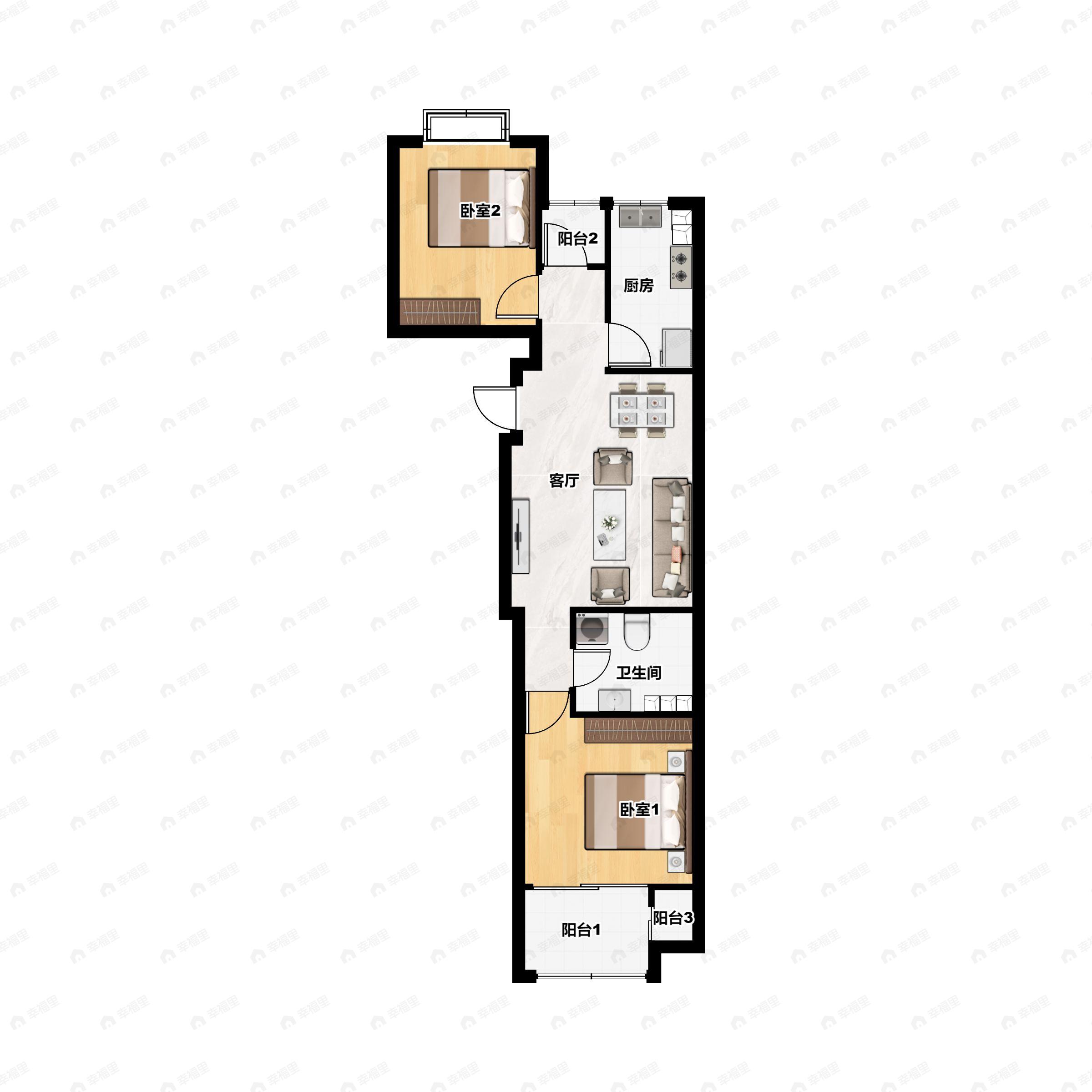 2室2厅1卫建面91平户型图