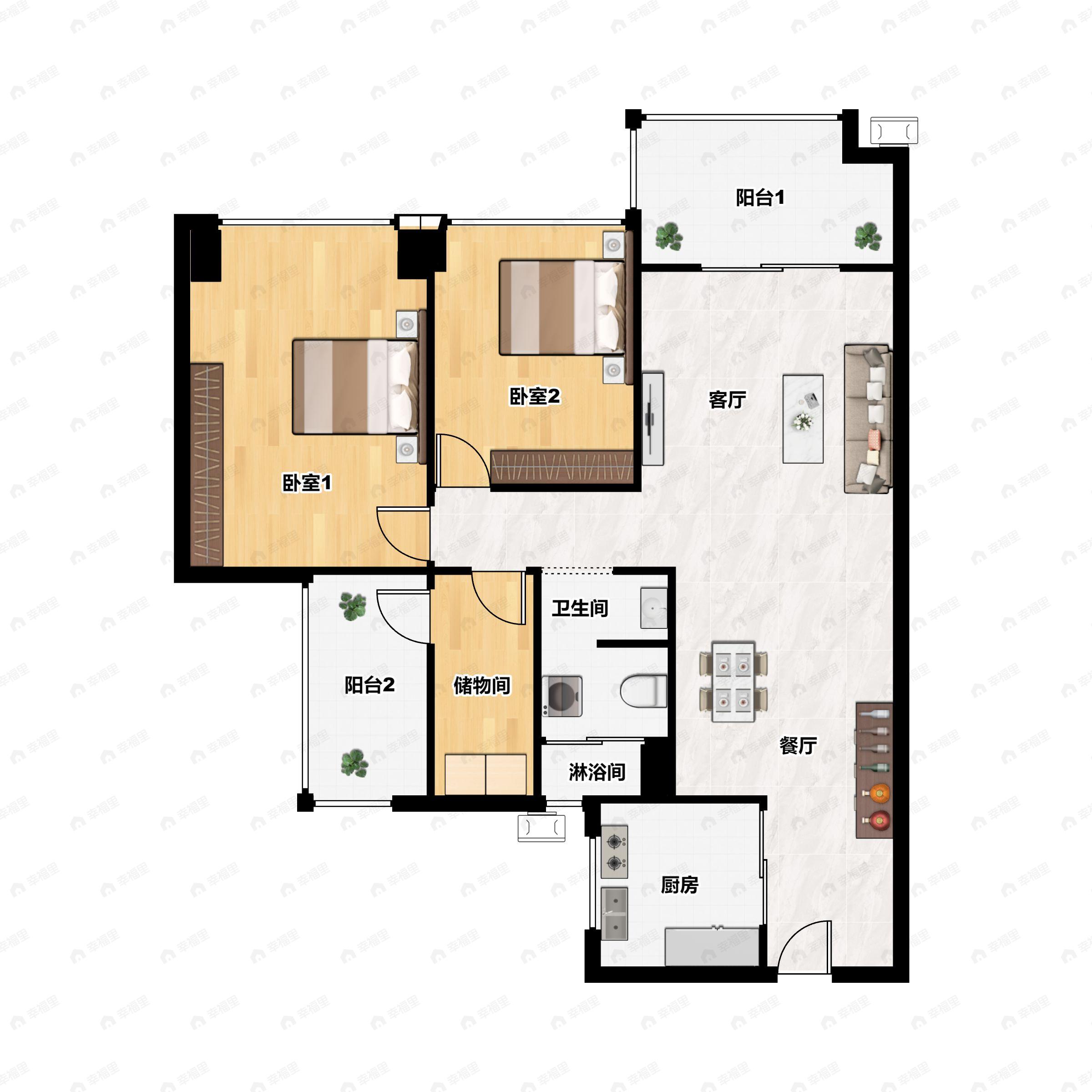 3室2厅1卫建面78平北户型图