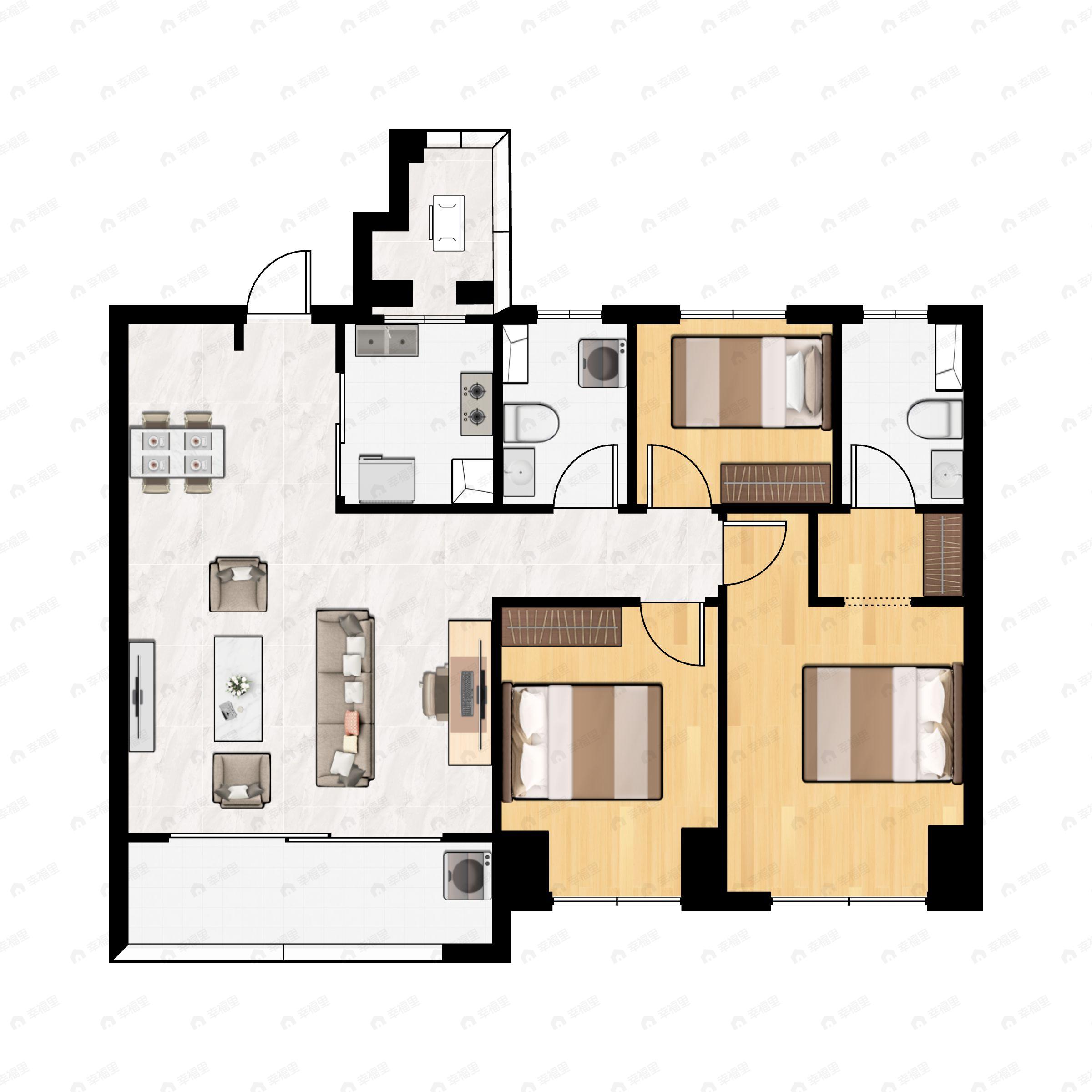3室2厅2卫建面109平户型图