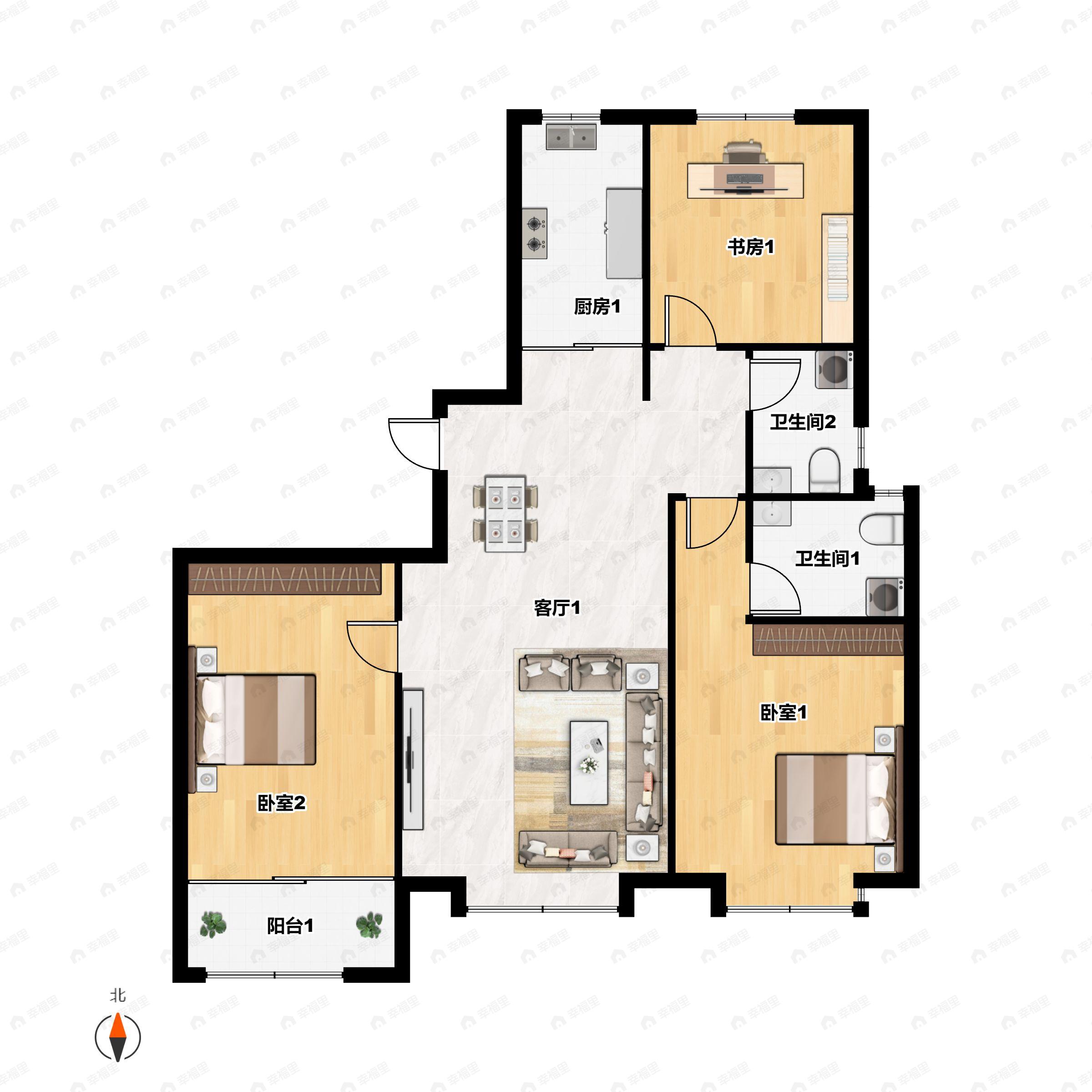 5室3厅5卫建面358平南户型图