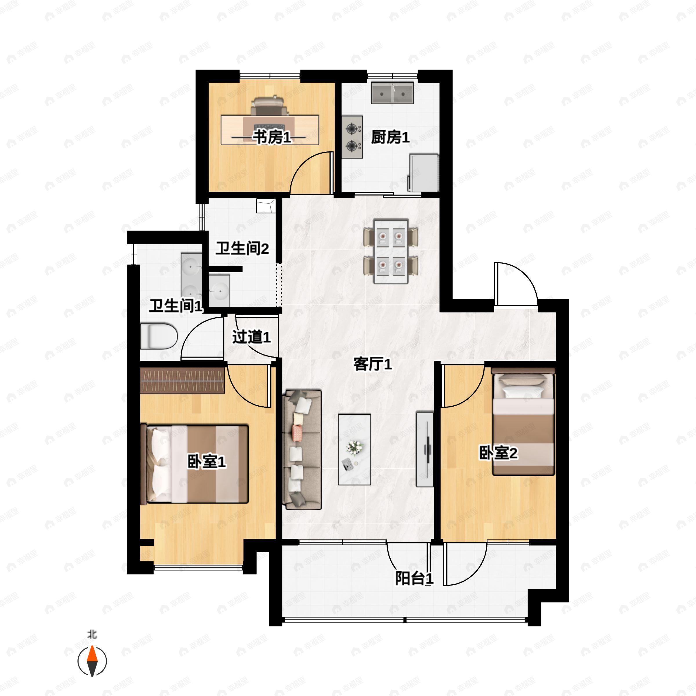 3室2厅2卫建面122平户型图