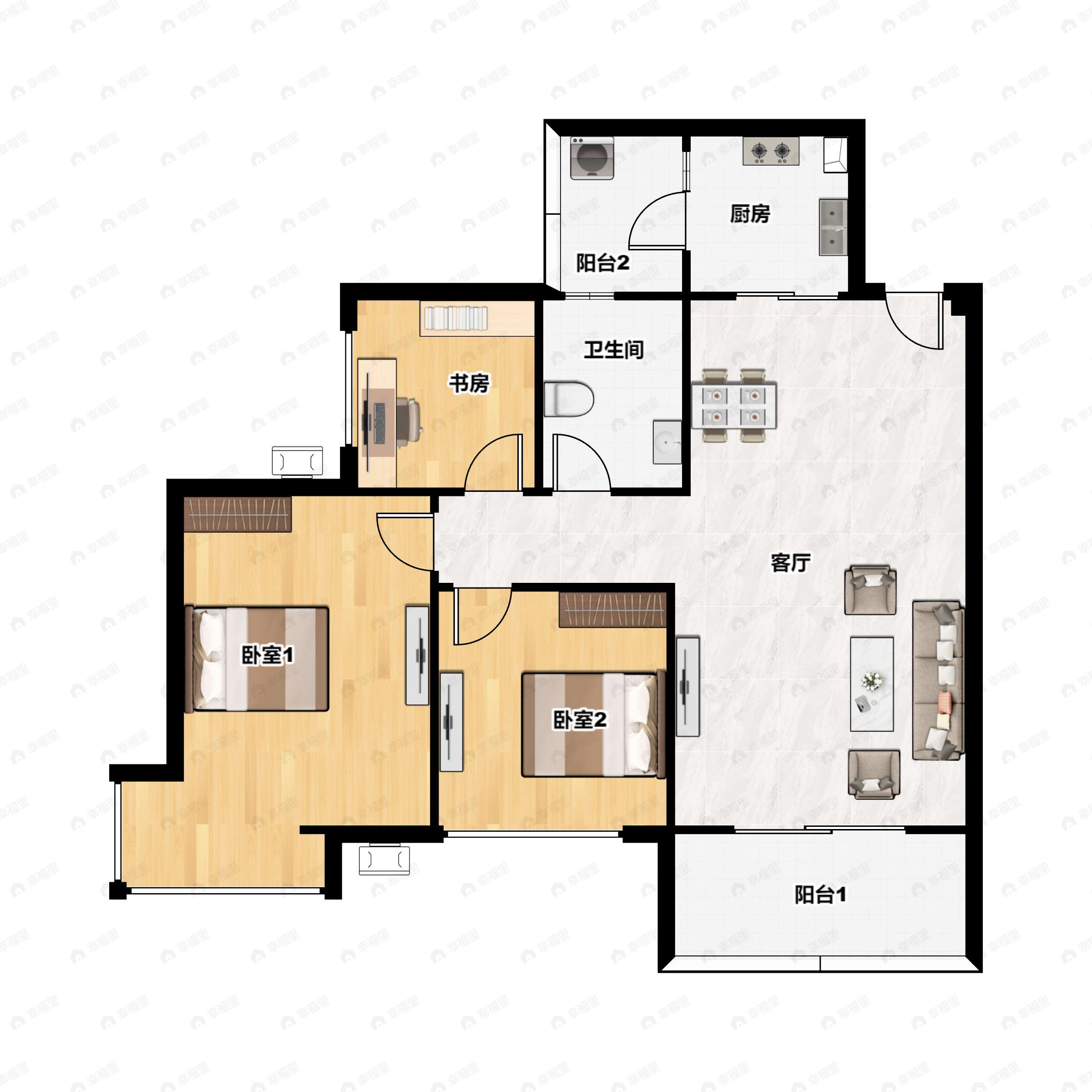 3室2厅1卫建面86平南户型图