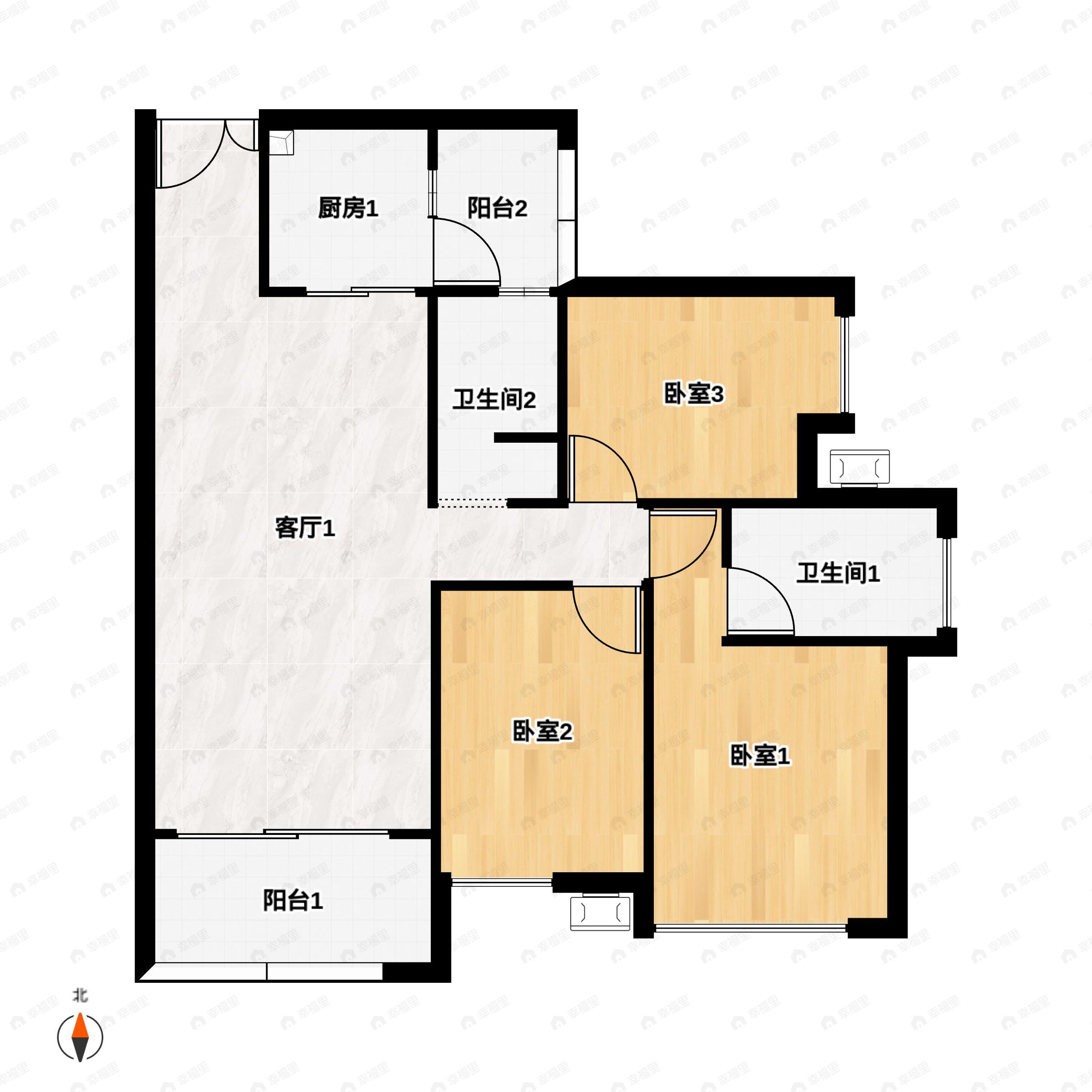 基盛星龙花园3室2厅2卫户型图
