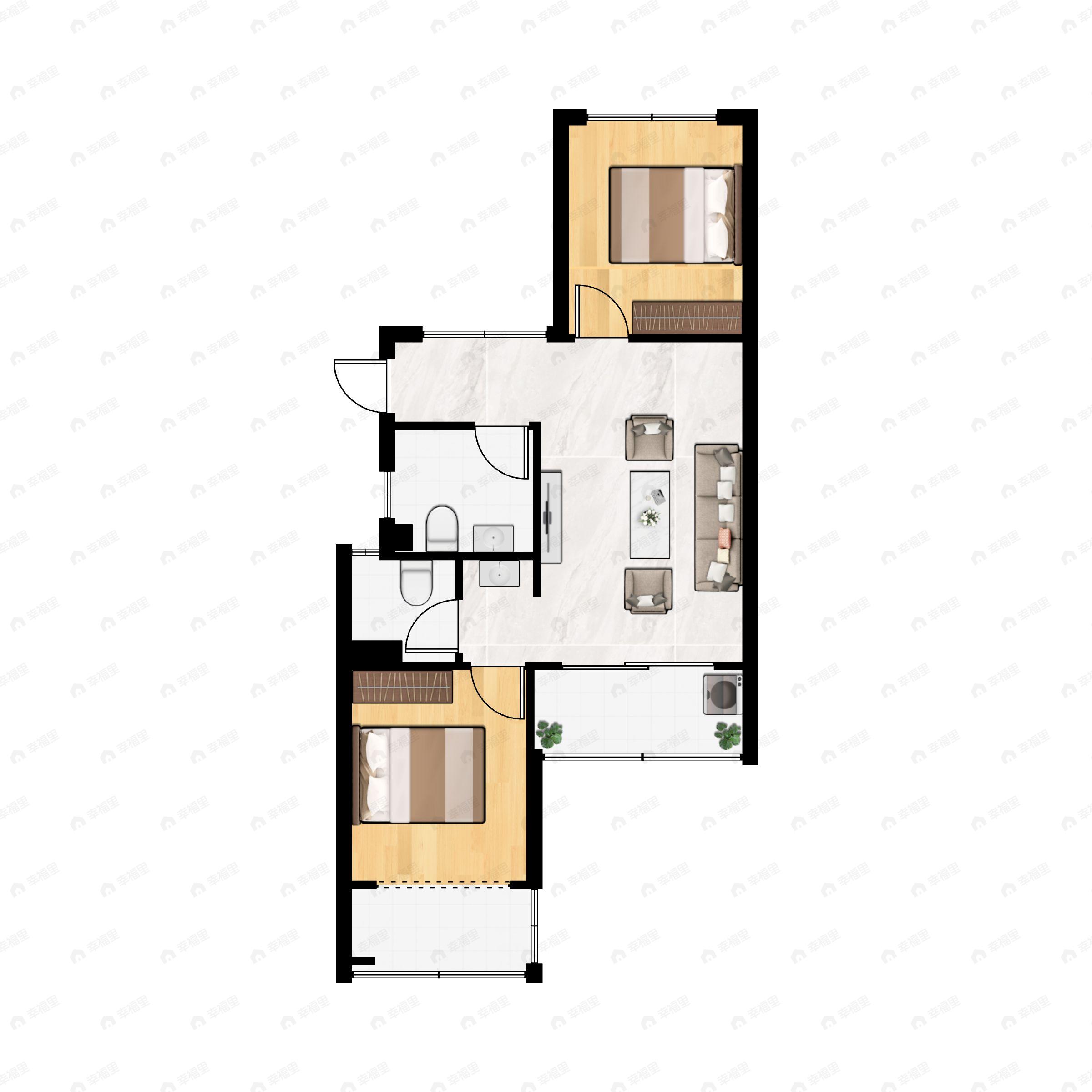 2室2厅1卫建面67平户型图