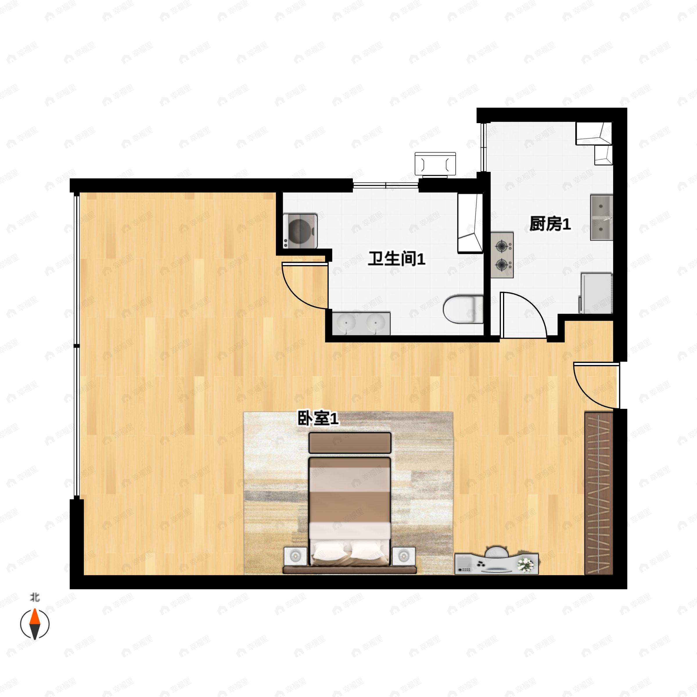1室1厅1卫建面56m²西|北户型图