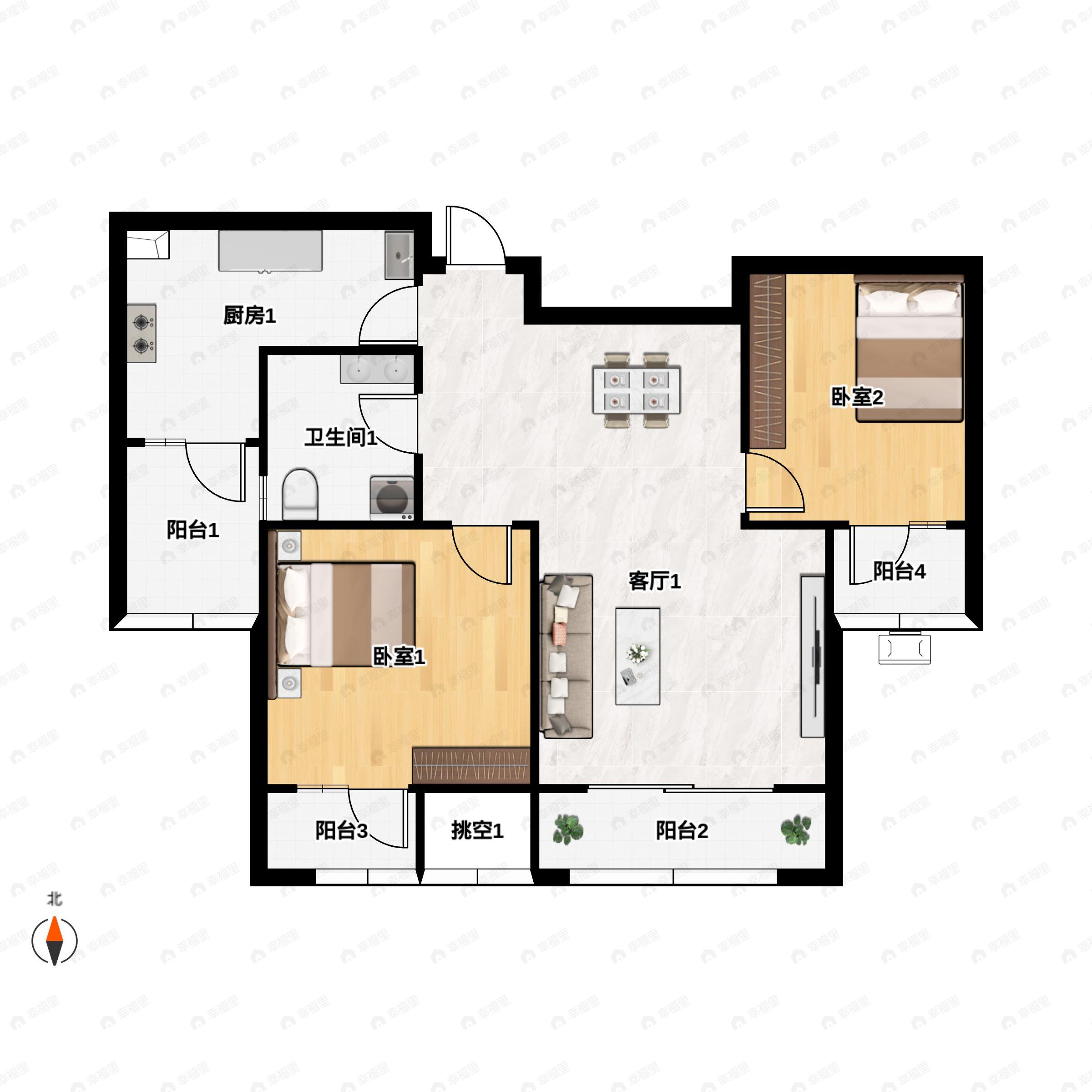 2室2厅1卫建面72平户型图