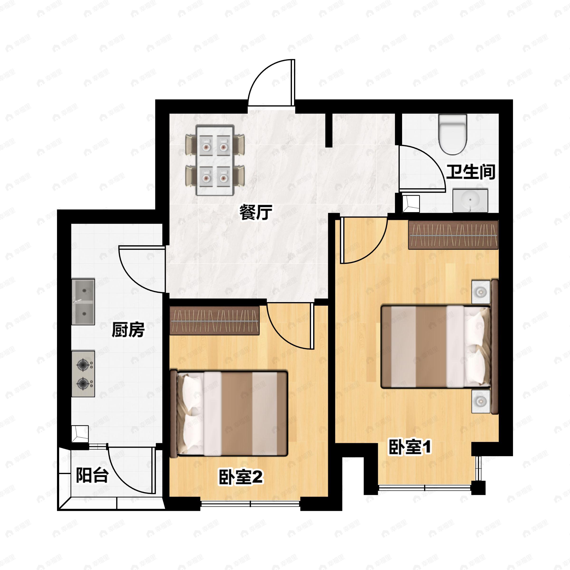 2室1厅1卫建面64平户型图