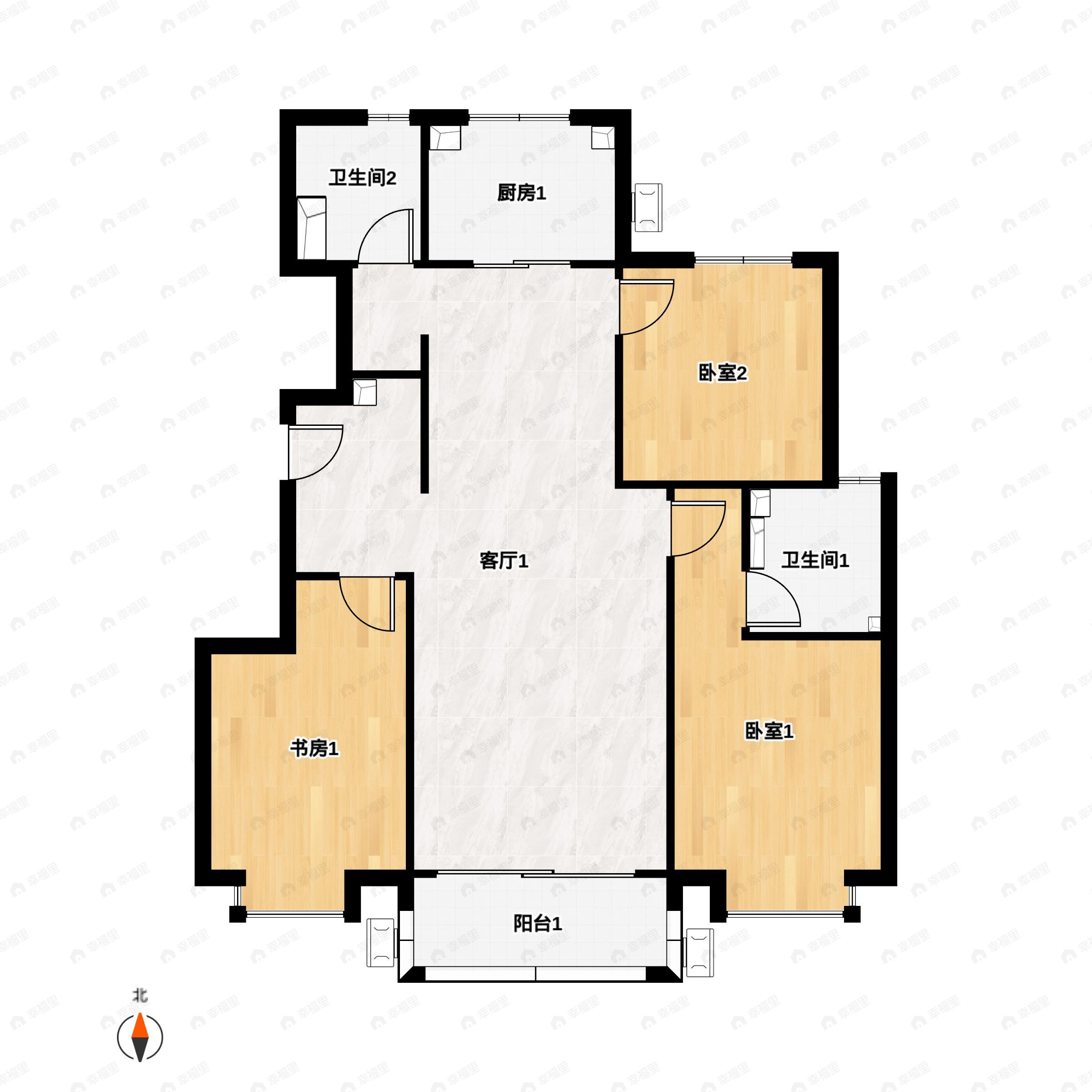 3室2厅2卫建面118平户型图