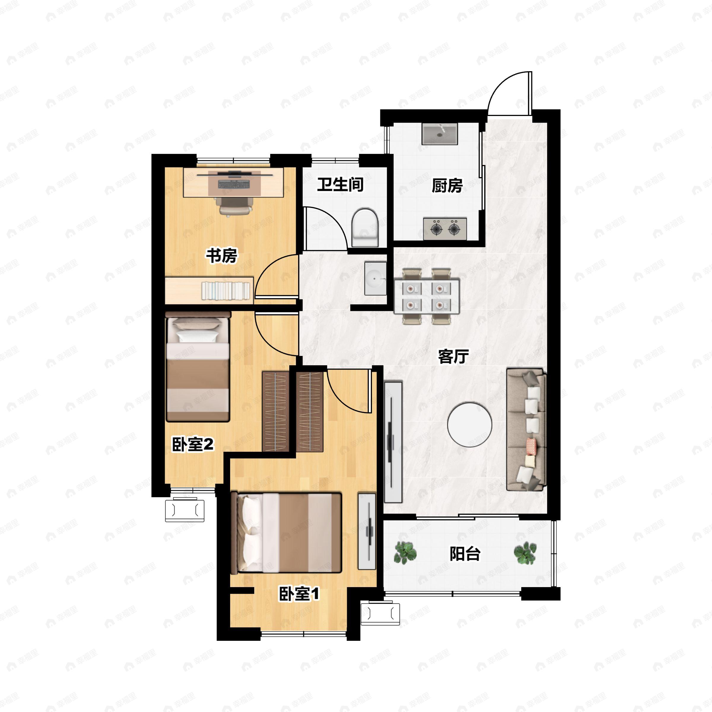 3室2厅1卫建面88平南户型图