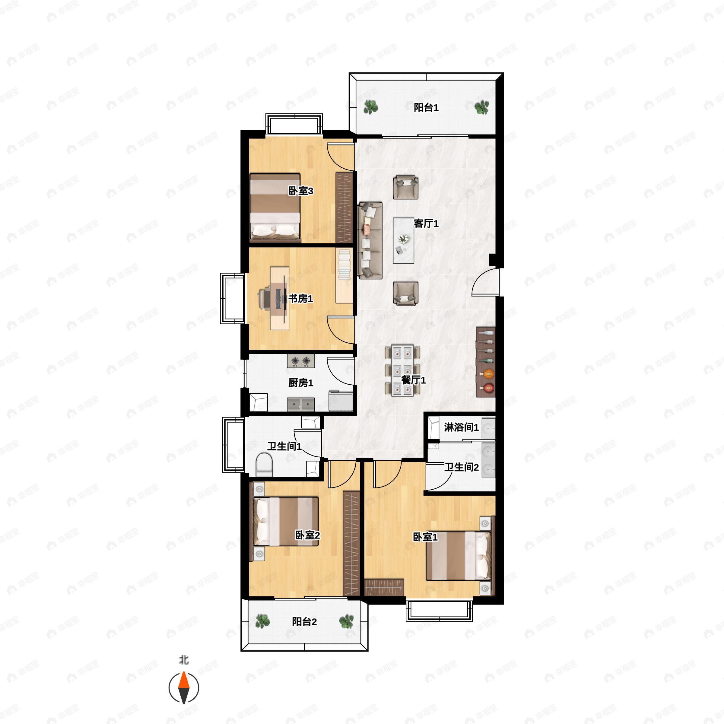 4室2厅2卫建面139平南|东南|西南户型图