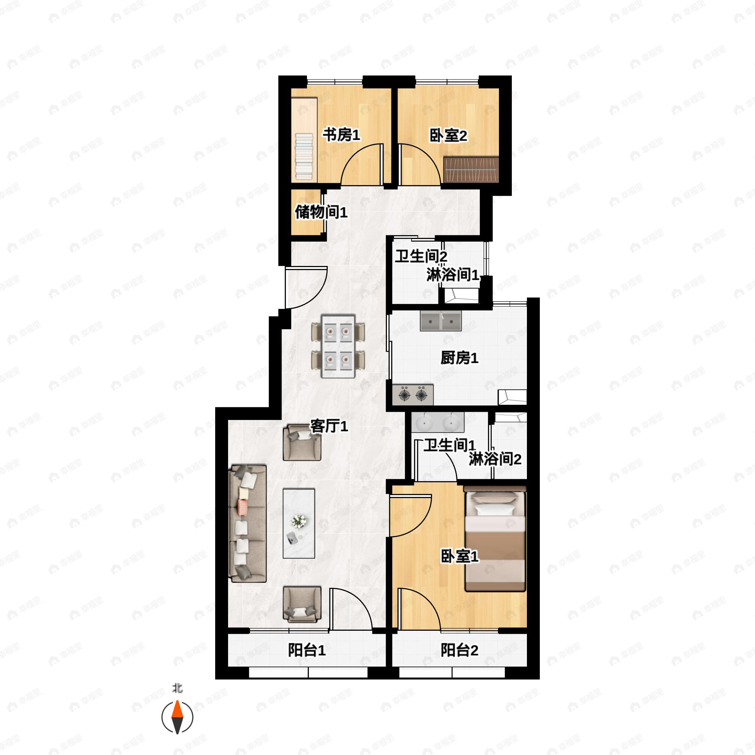3室2厅2卫建面97平户型图