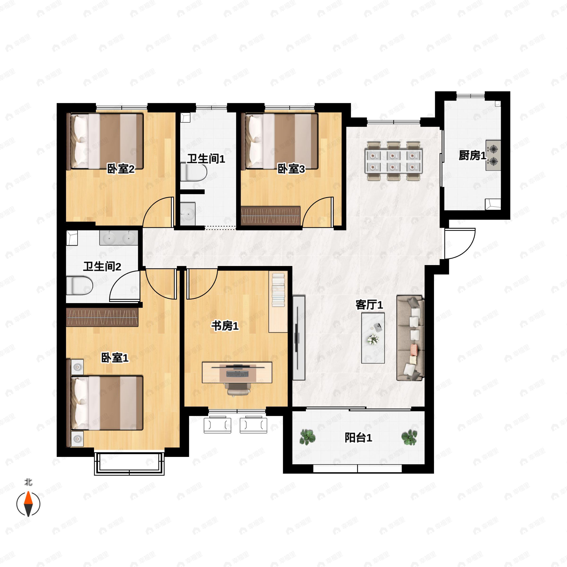4室2厅2卫建面119平户型图