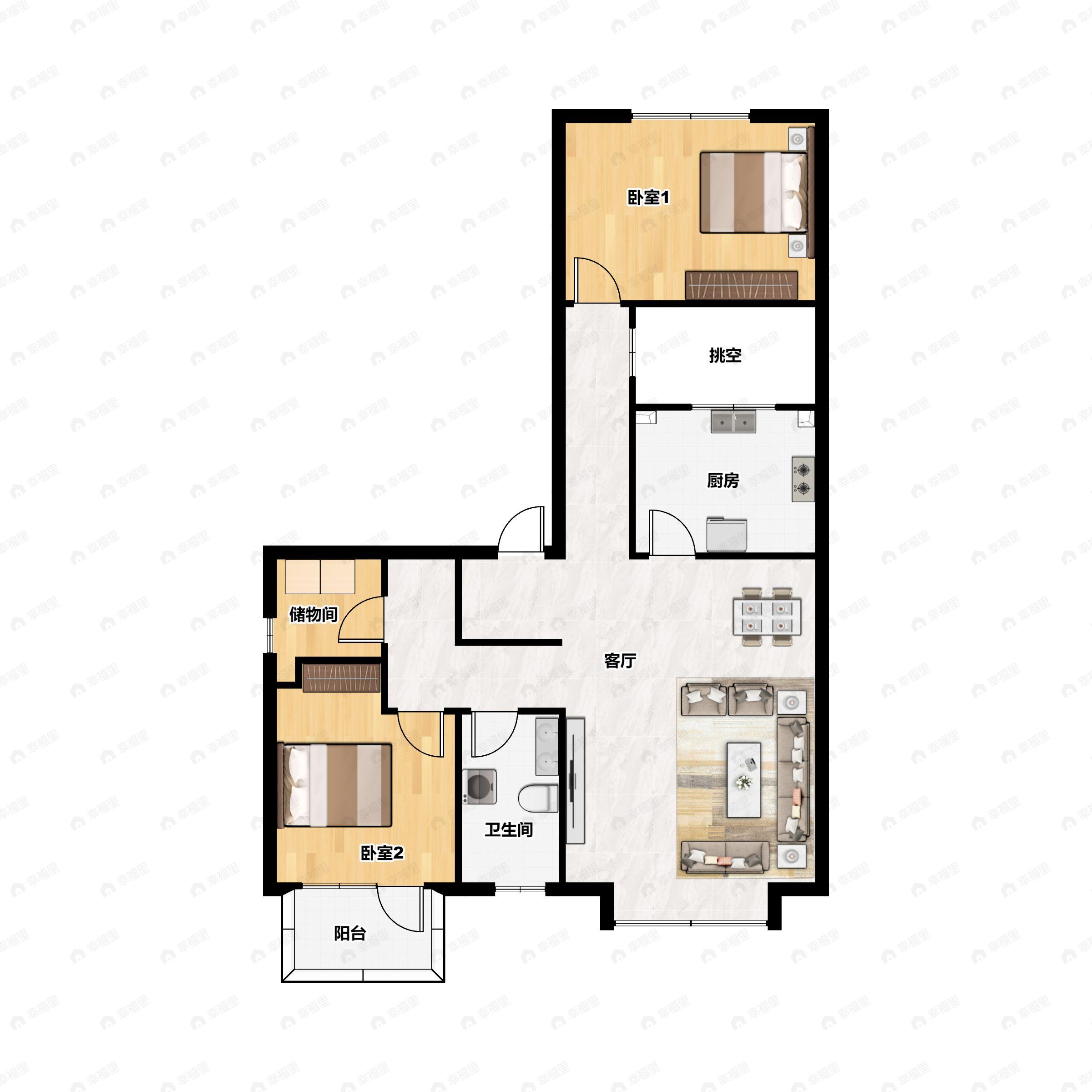 3室2厅2卫建面110m²南|北户型图
