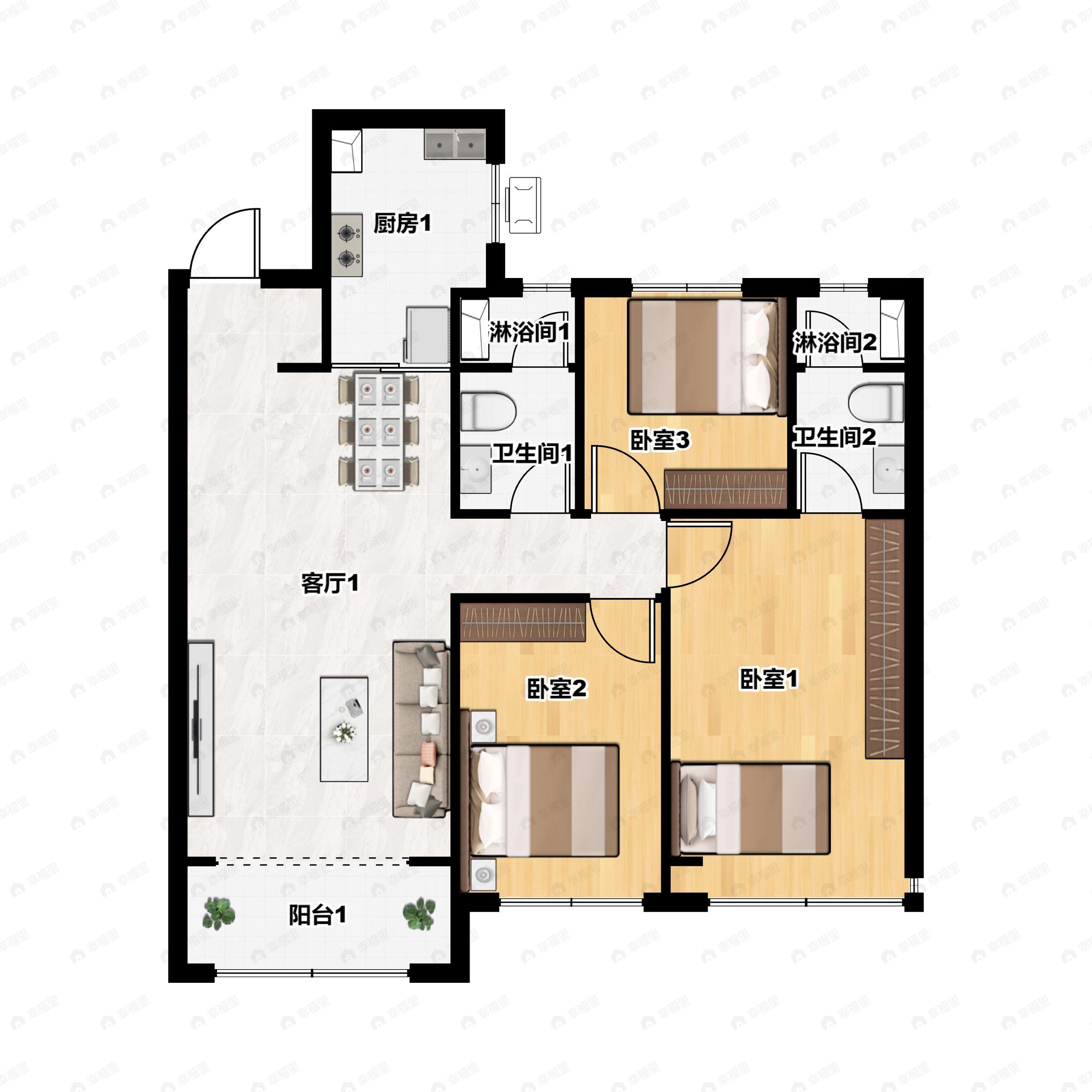 3室2厅2卫建面135平户型图