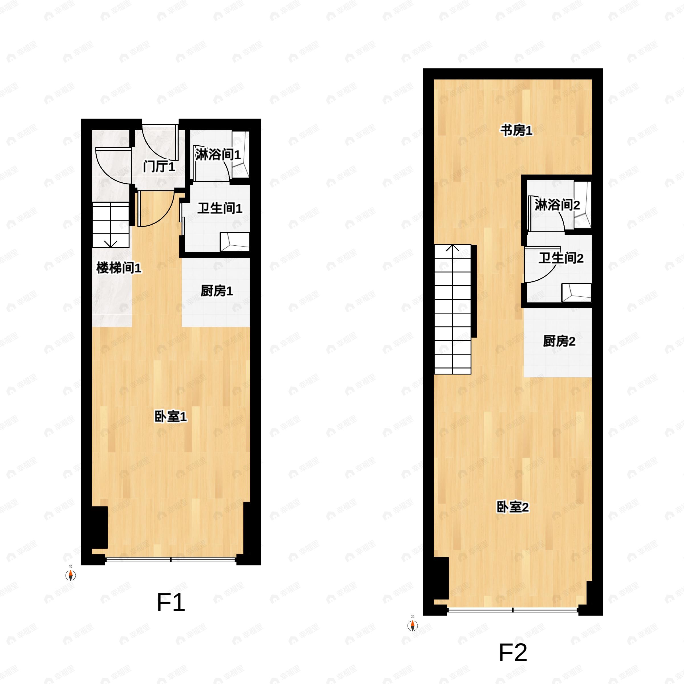 2室2厅2卫建面45平南户型图
