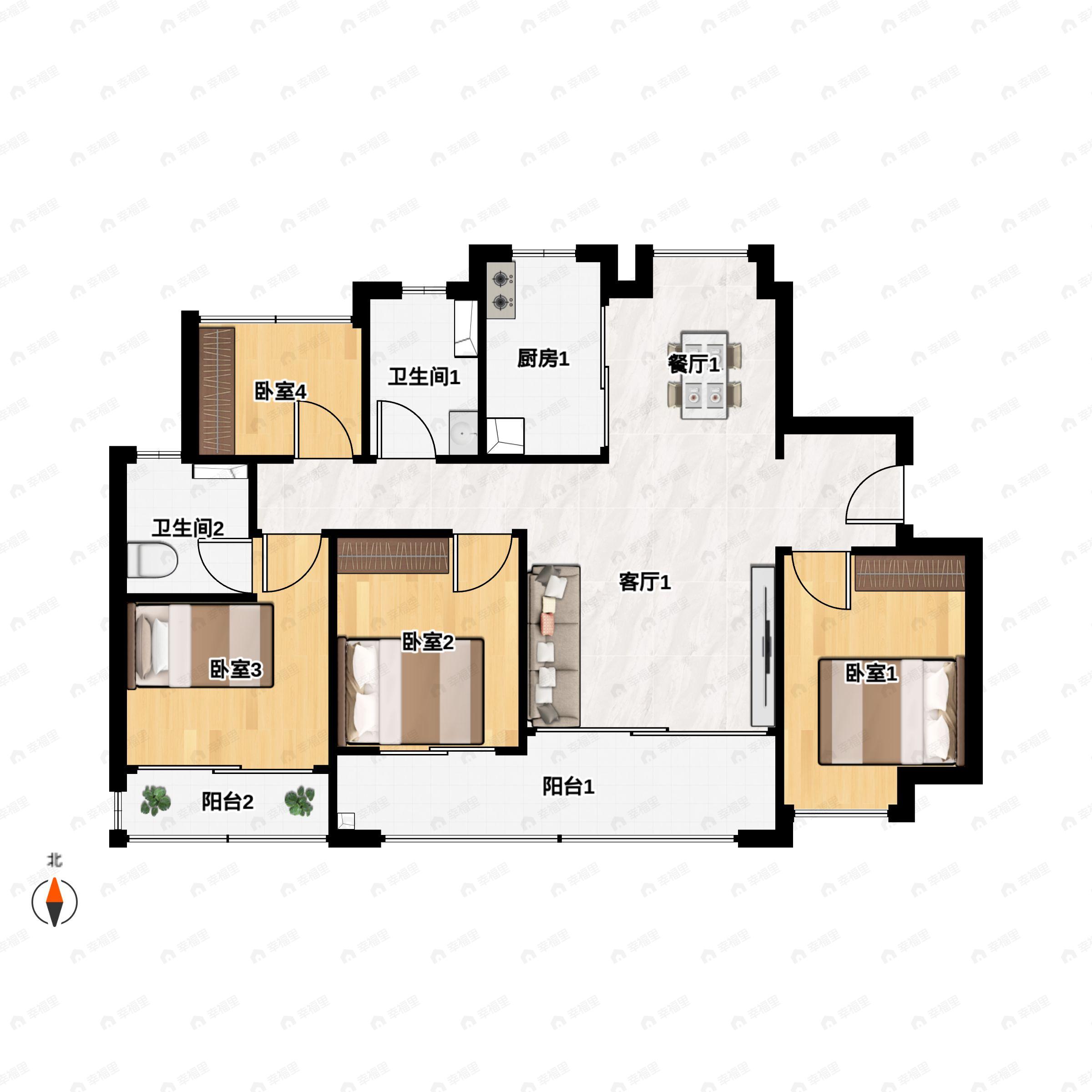 学仕里4室2厅2卫户型图
