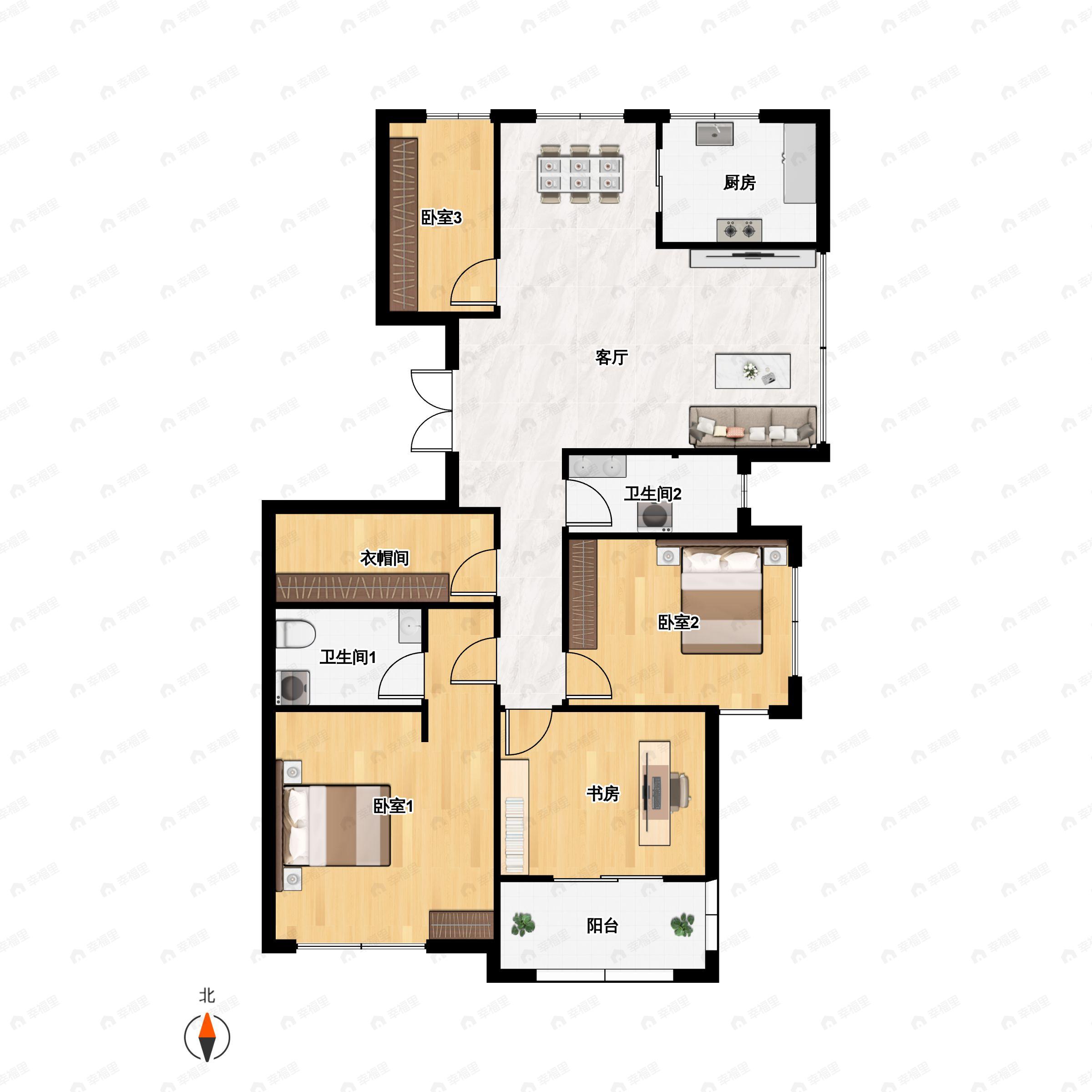 4室2厅2卫建面122平南户型图