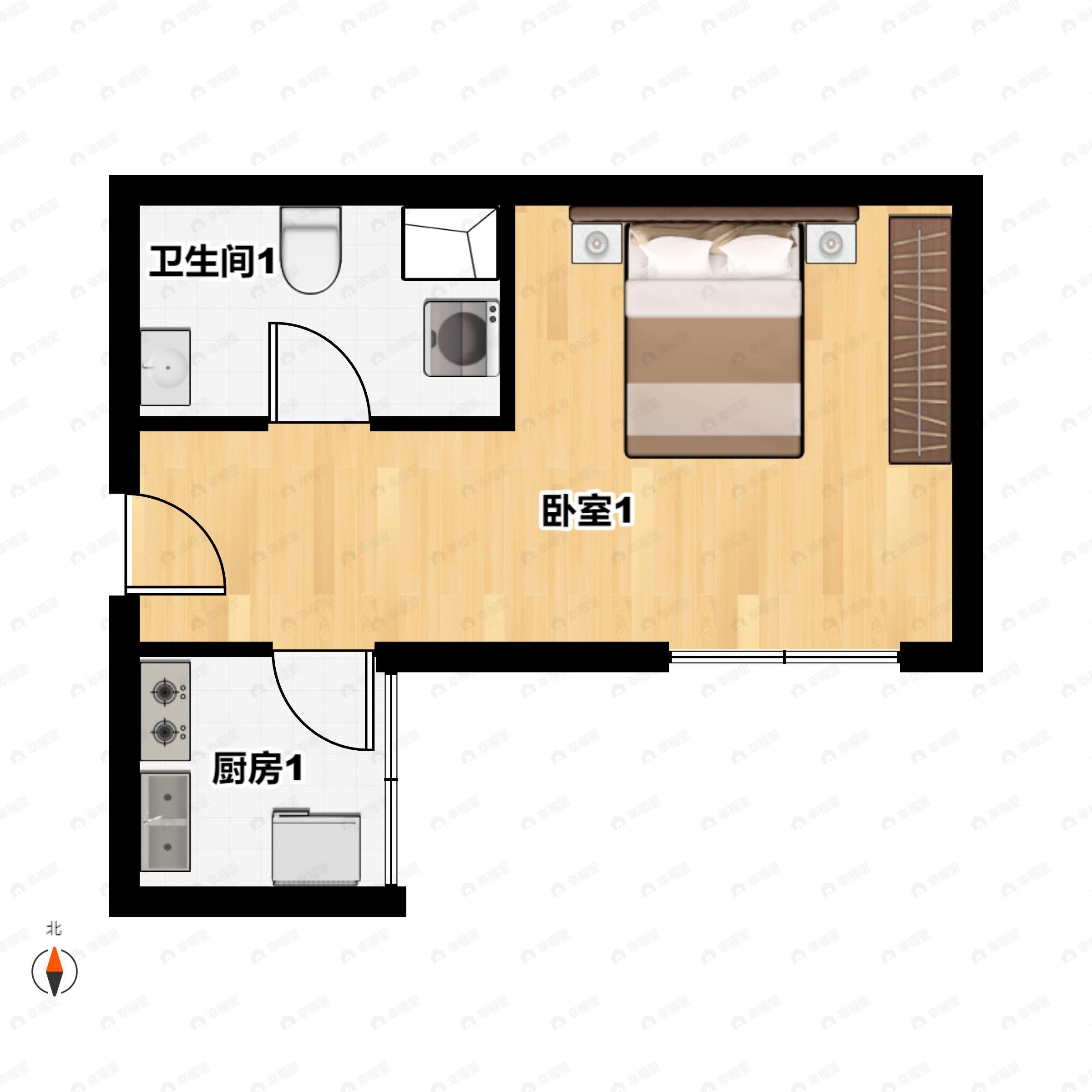 1室1厅1卫建面24平南户型图