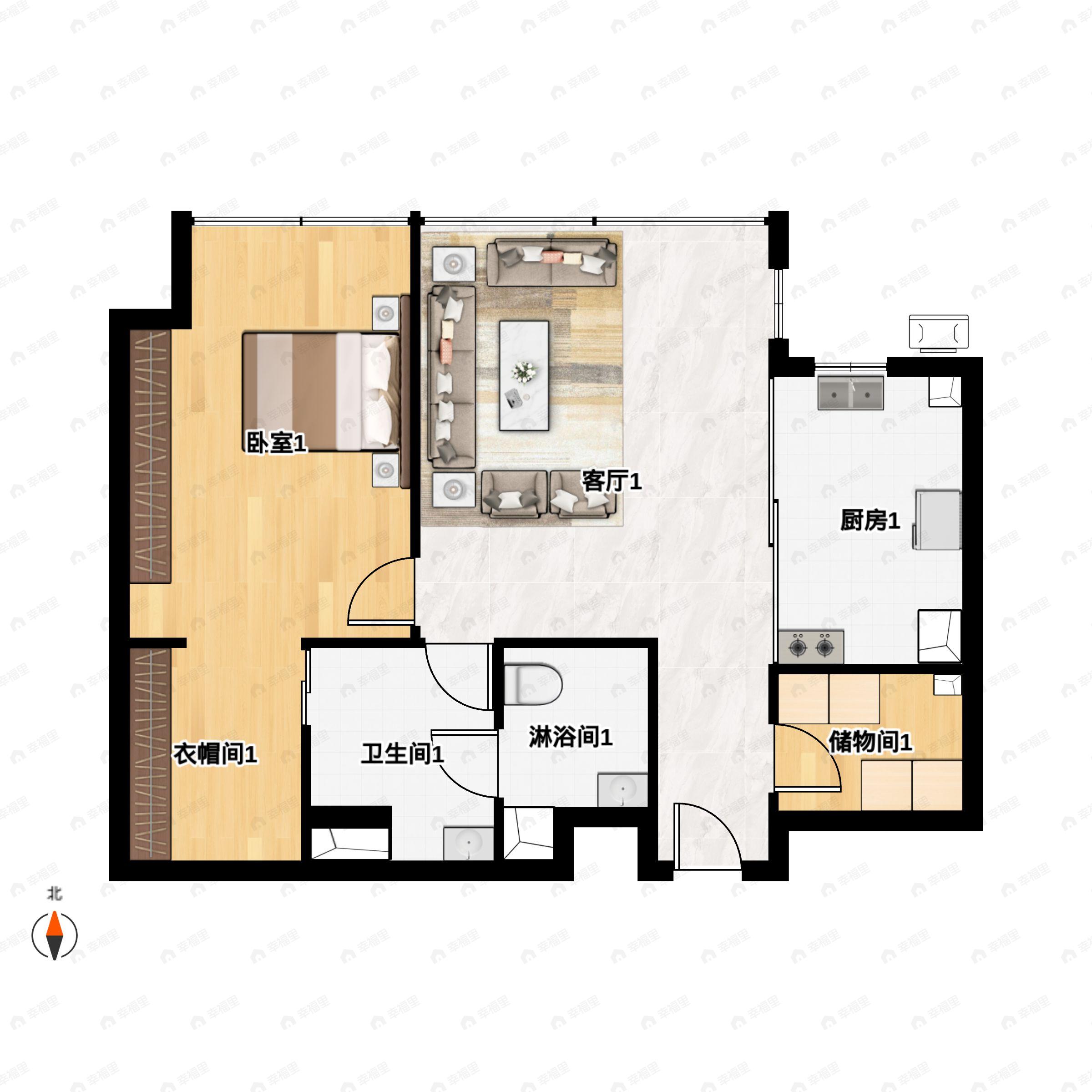 马场道57号1室2厅1卫户型图