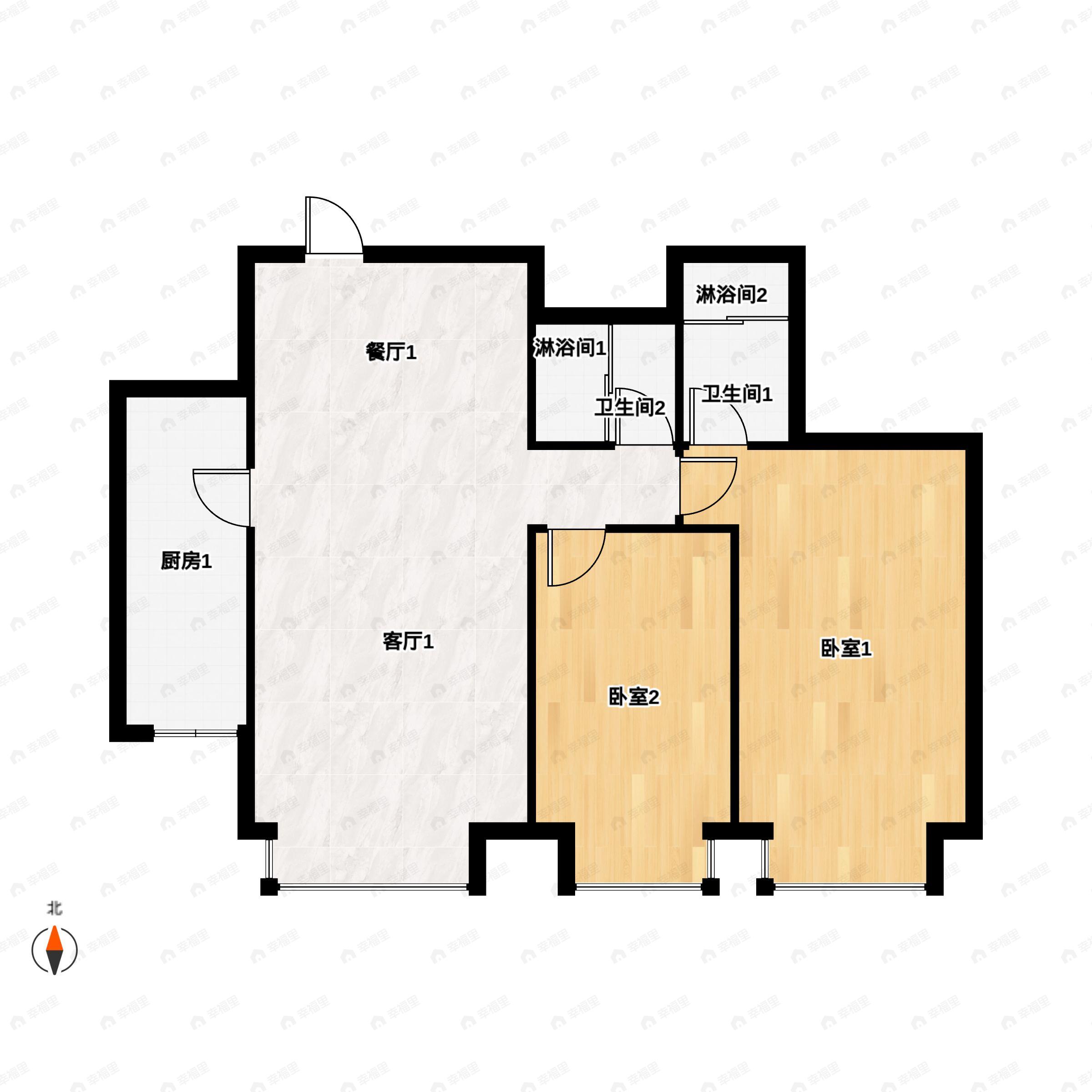 2室2厅2卫建面109平南户型图