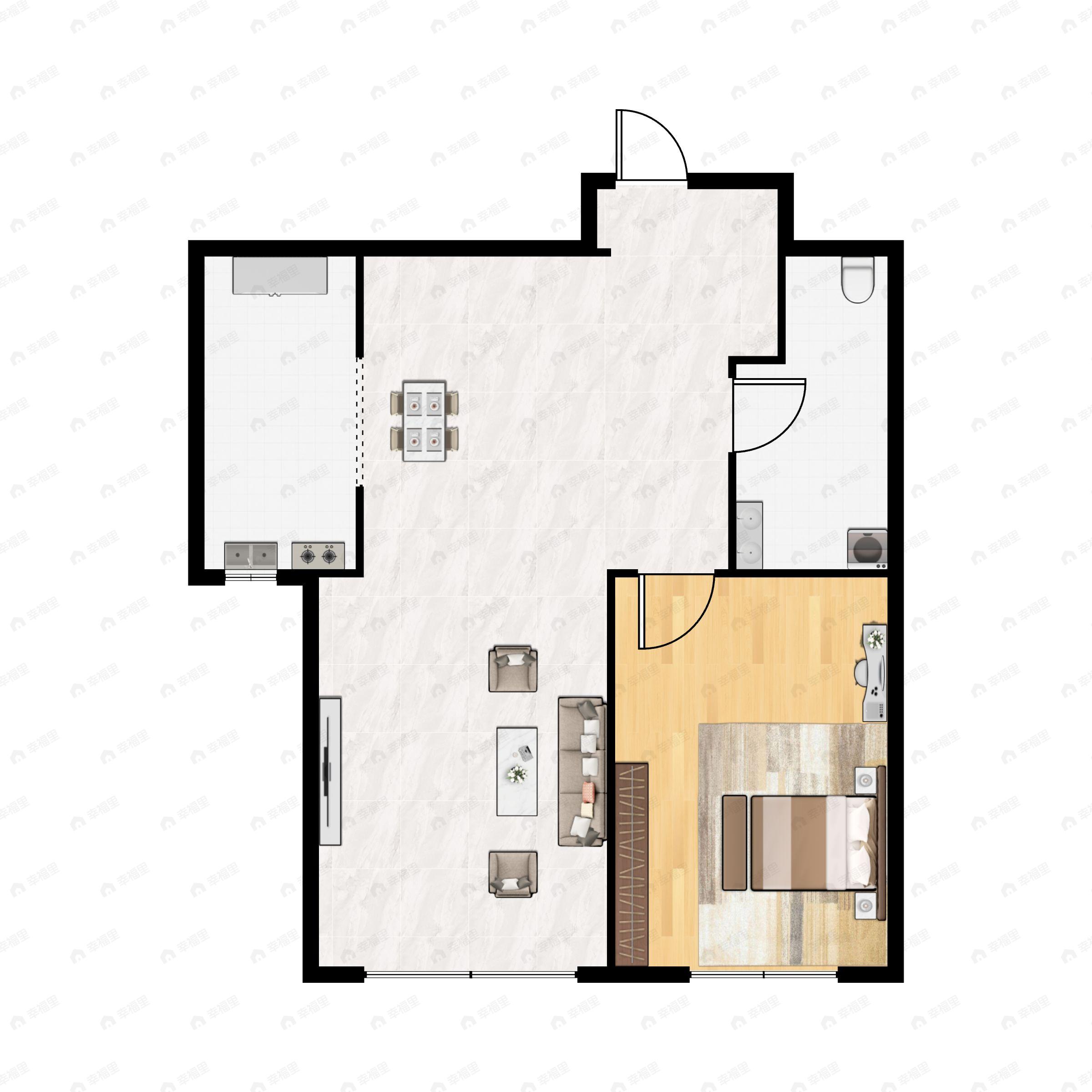 1室2厅1卫建面61平户型图