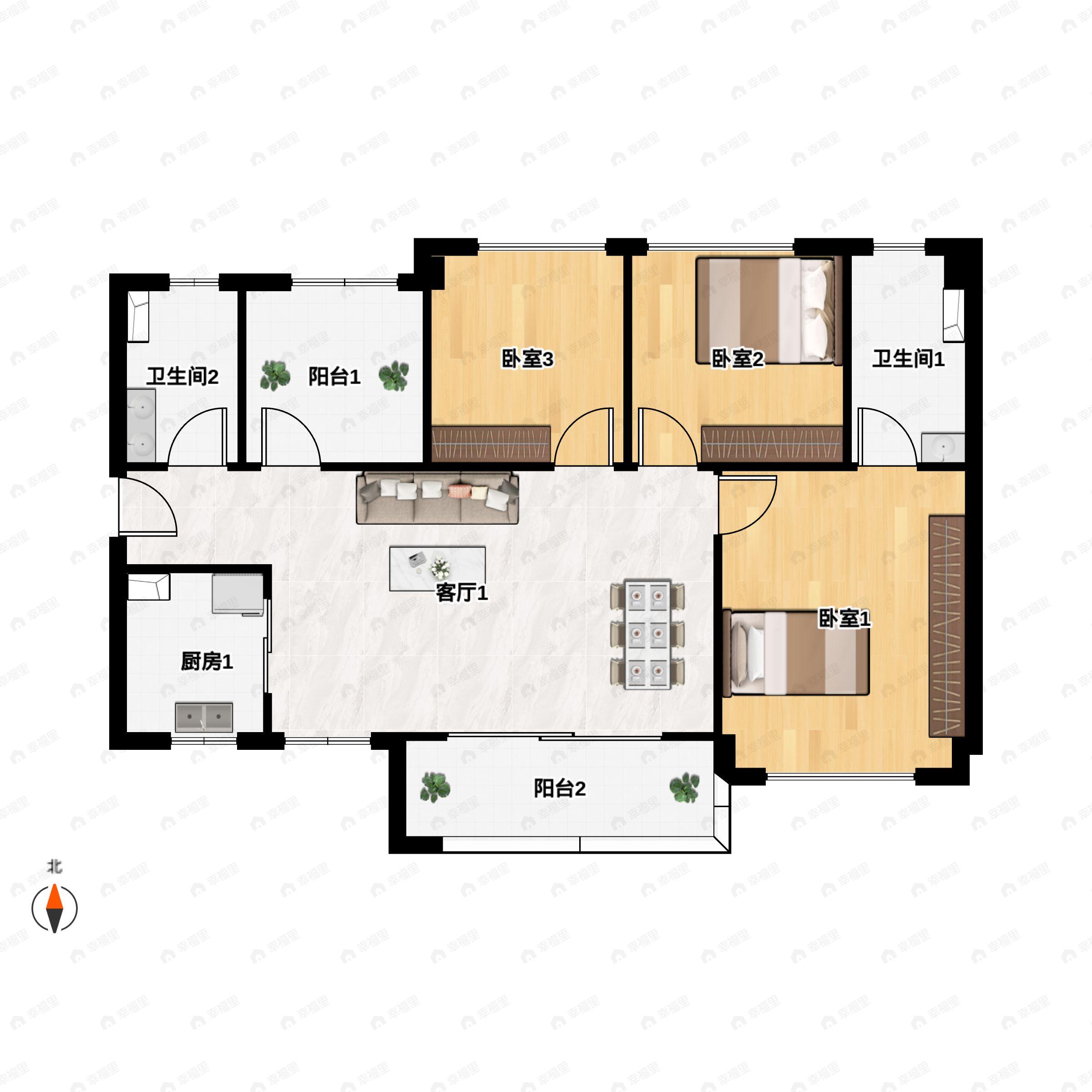 4室2厅2卫建面116平南户型图