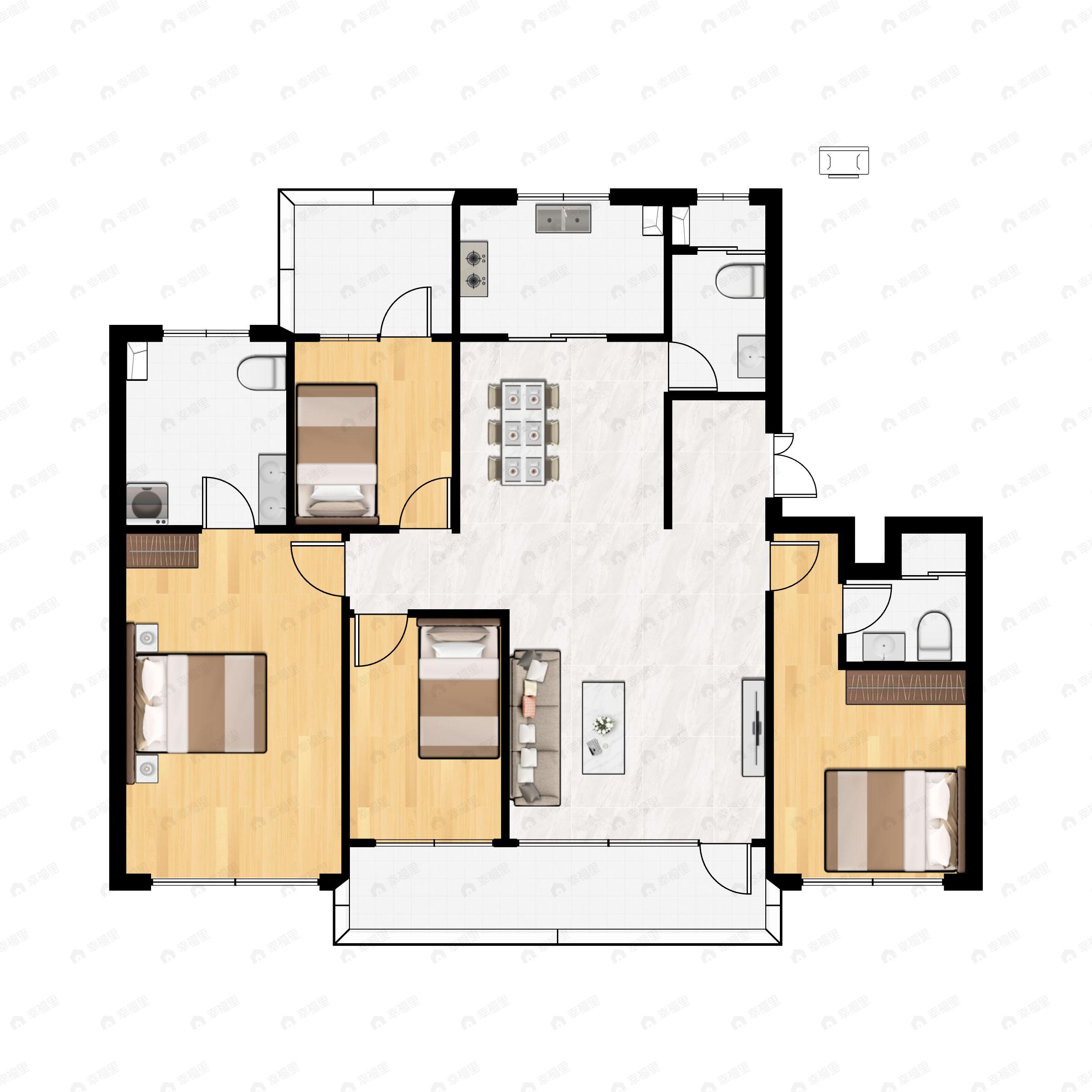 4室2厅3卫建面202平南|北户型图