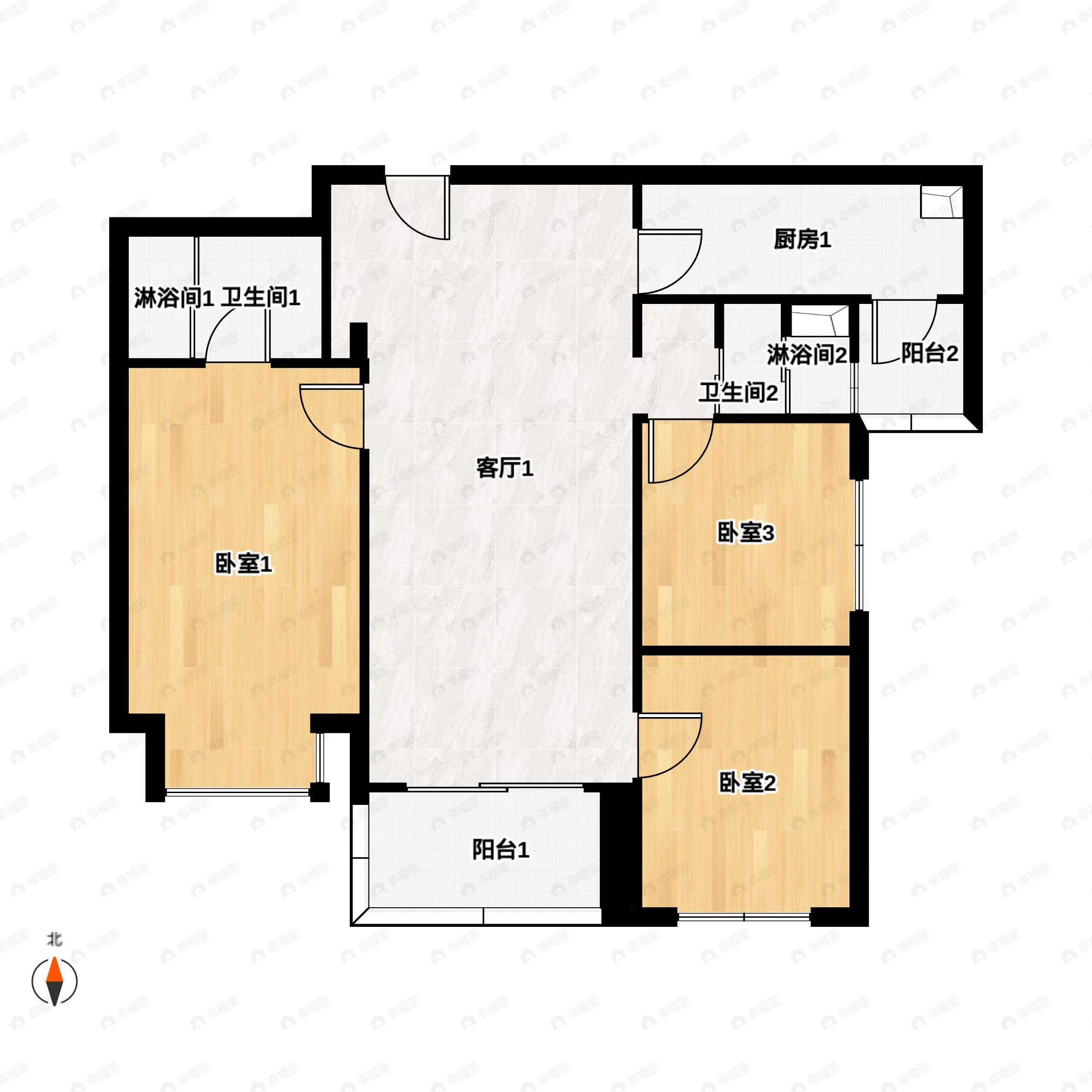 3室2厅2卫建面113平户型图