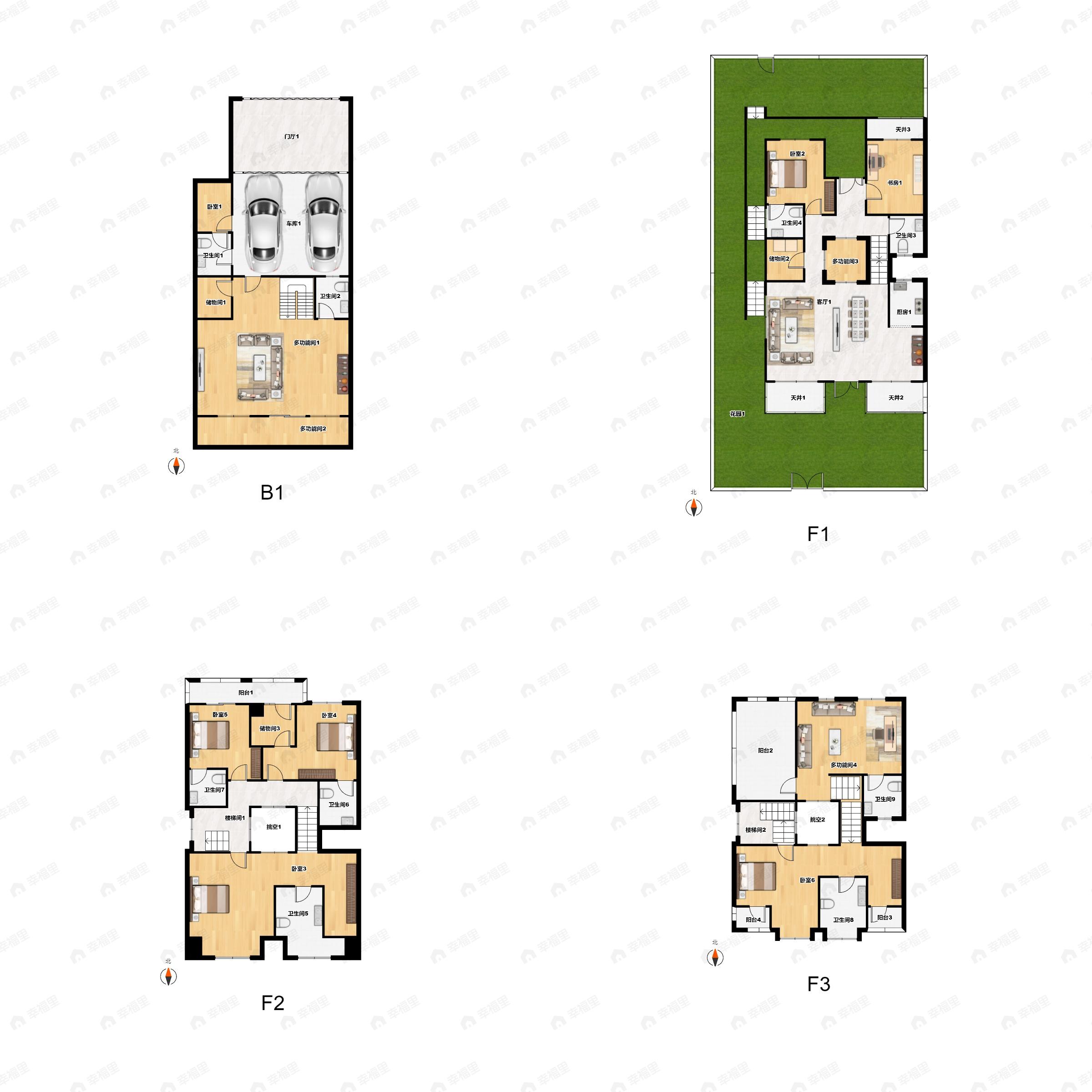 7室3厅9卫建面321平北|南户型图