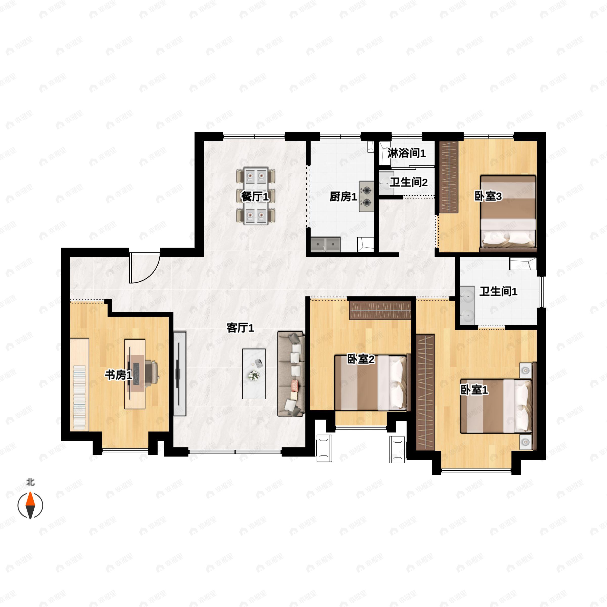 4室2厅2卫建面138平户型图
