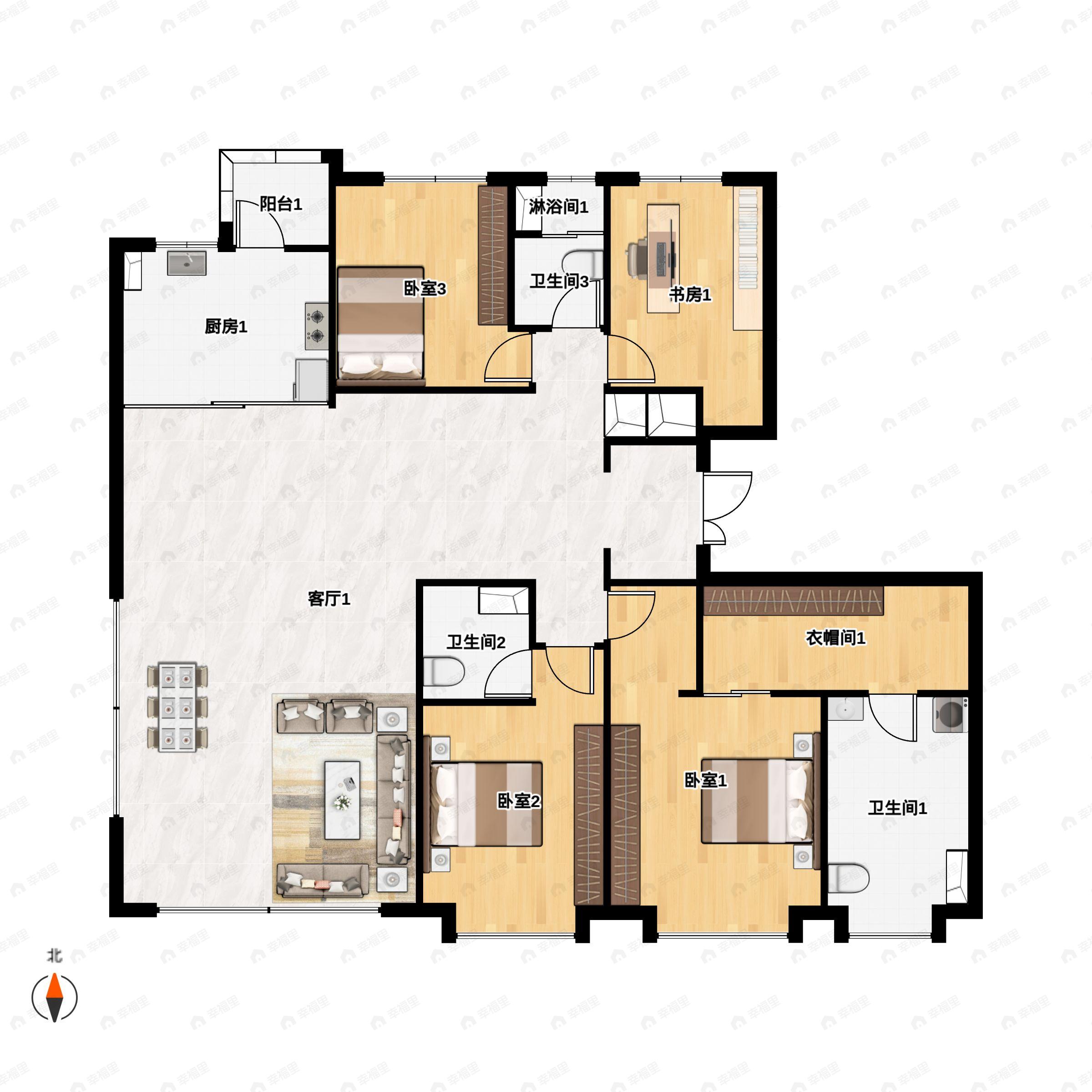 4室2厅3卫建面209平户型图