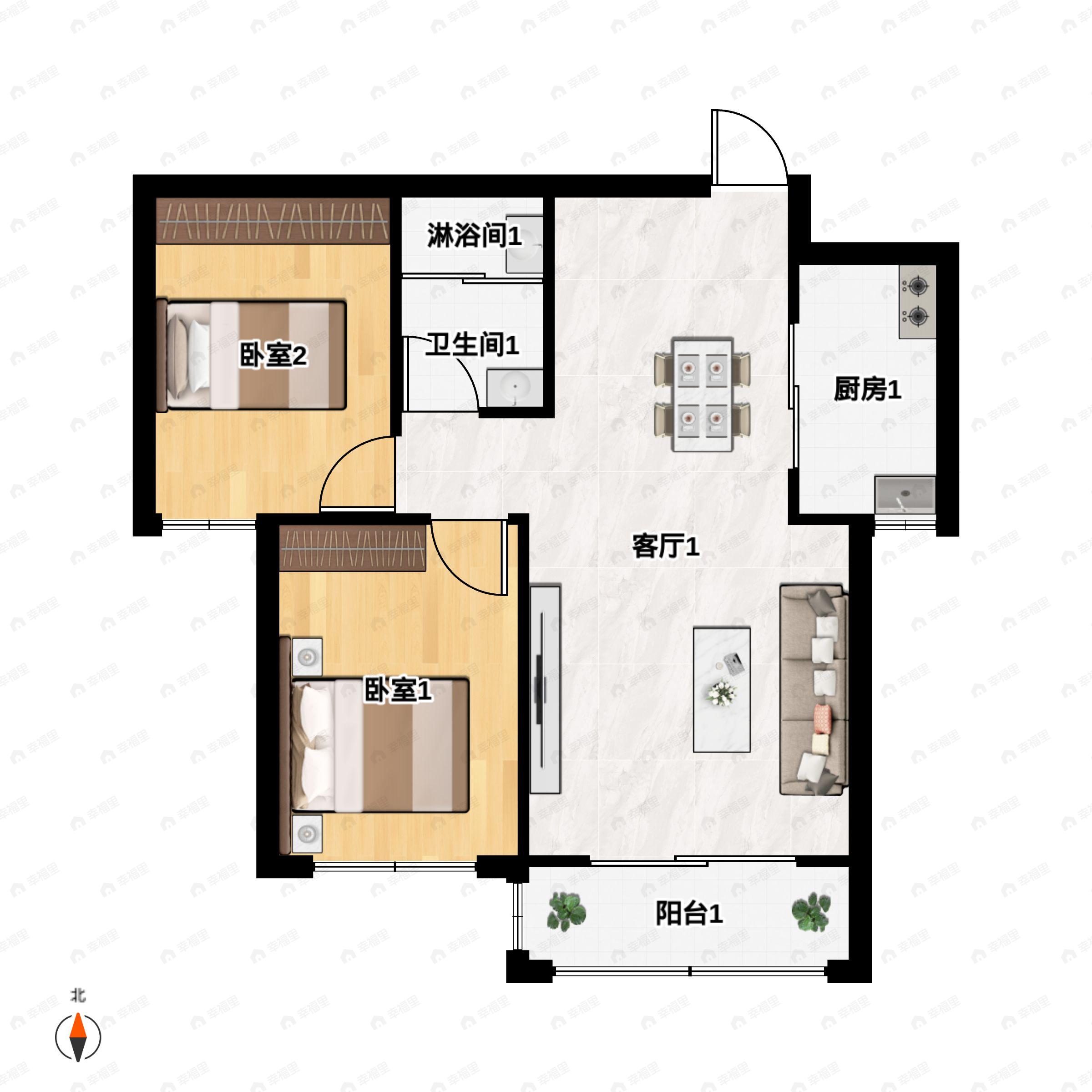 京西花园2室2厅1卫户型图