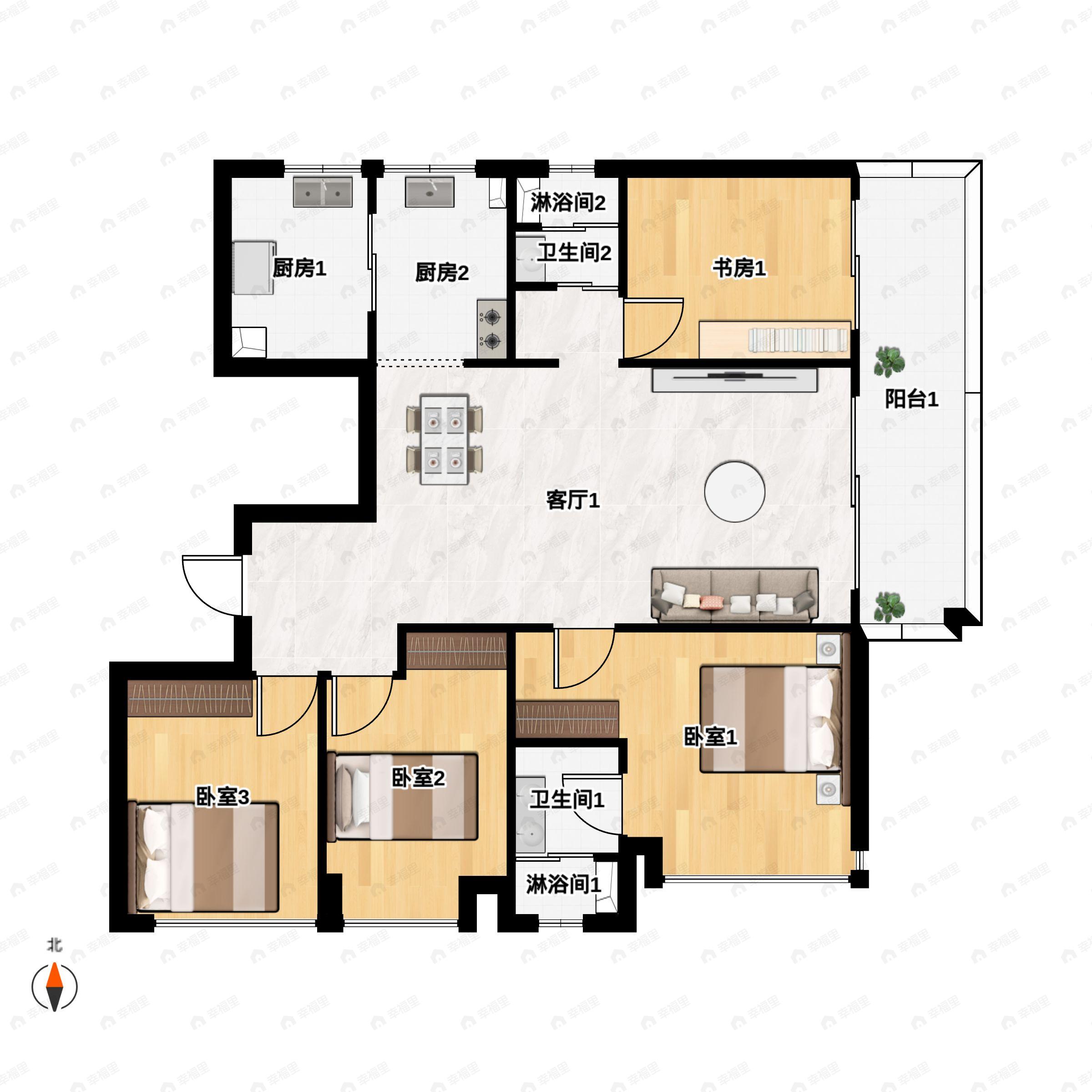 4室2厅2卫建面143平南户型图