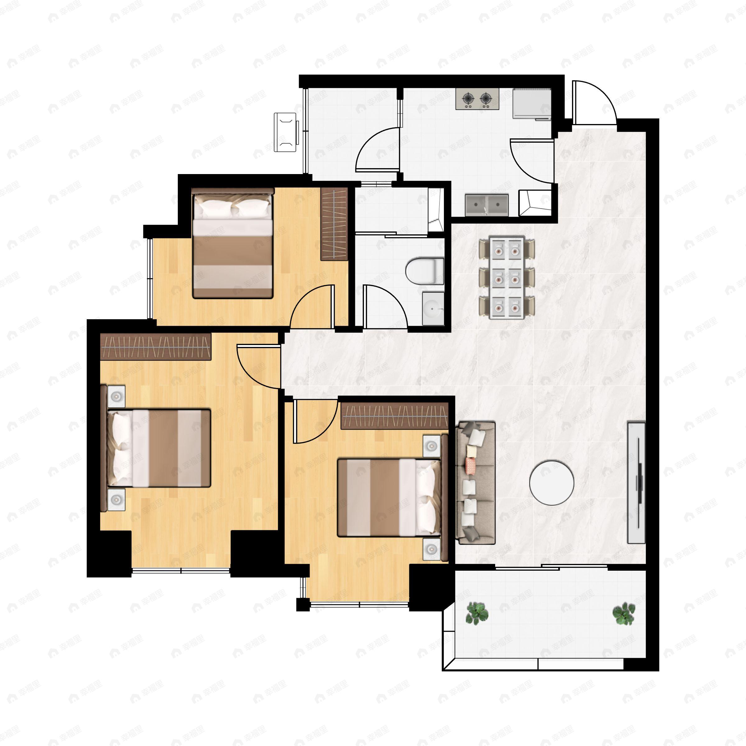 3室2厅1卫建面93平户型图