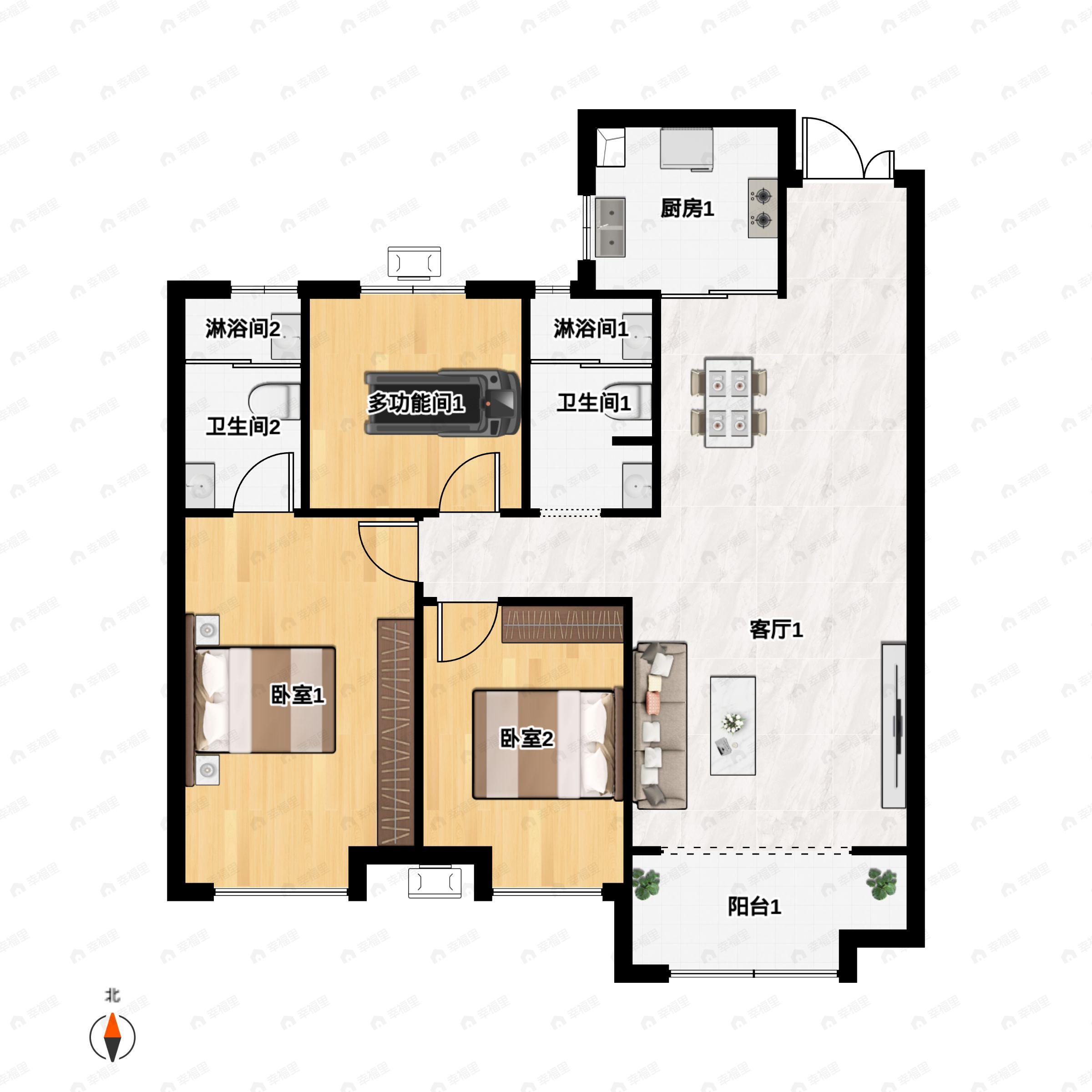 建大壹号3室2厅2卫户型图