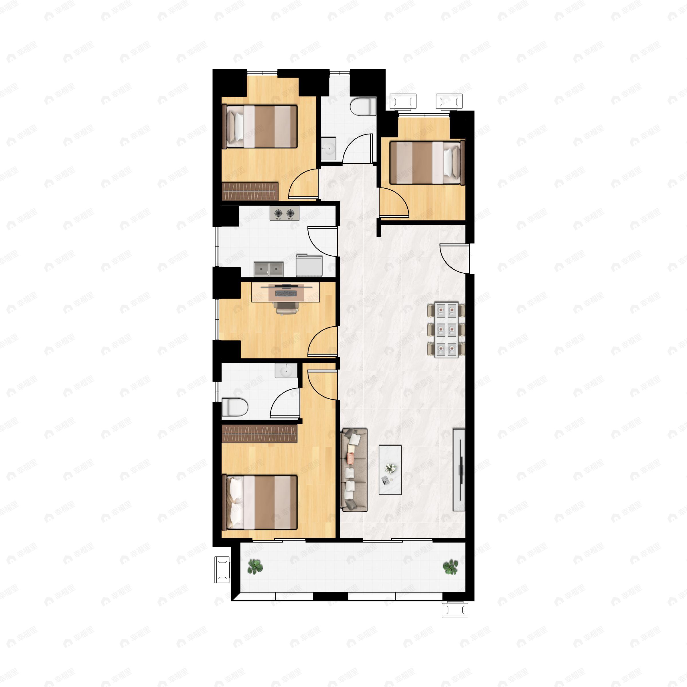 4室2厅2卫建面126平南户型图