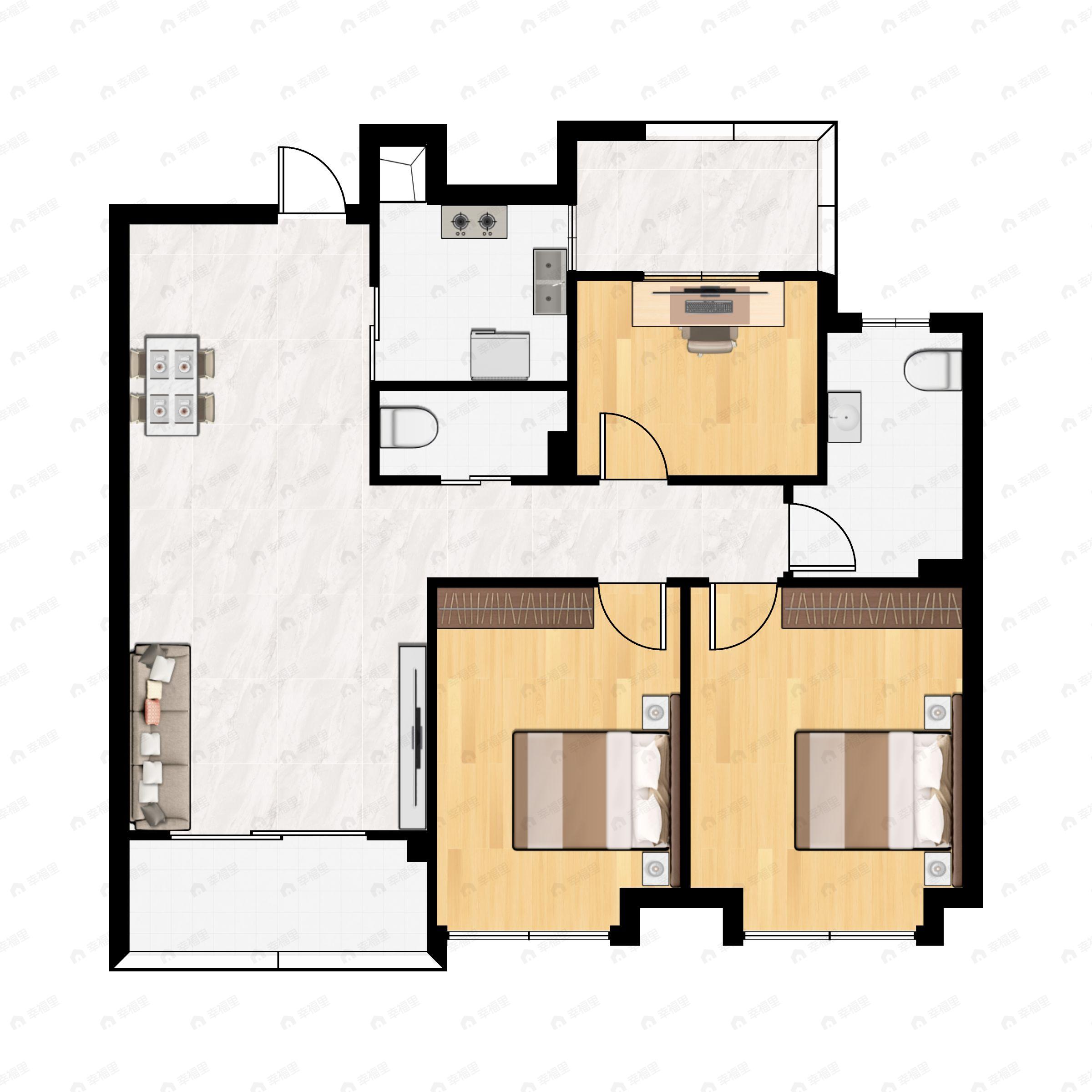 3室2厅2卫建面104平户型图