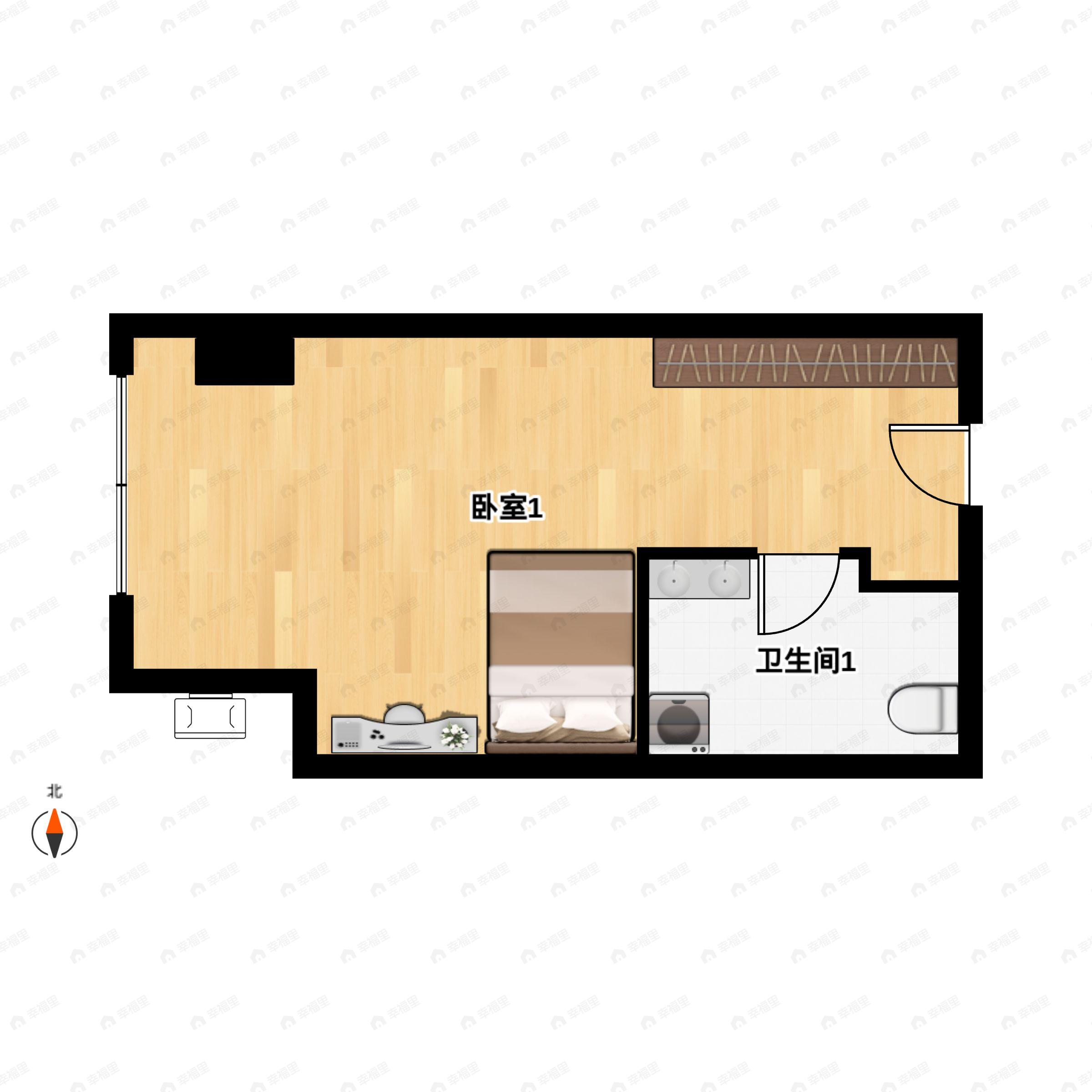1室1厅1卫建面34m²西户型图