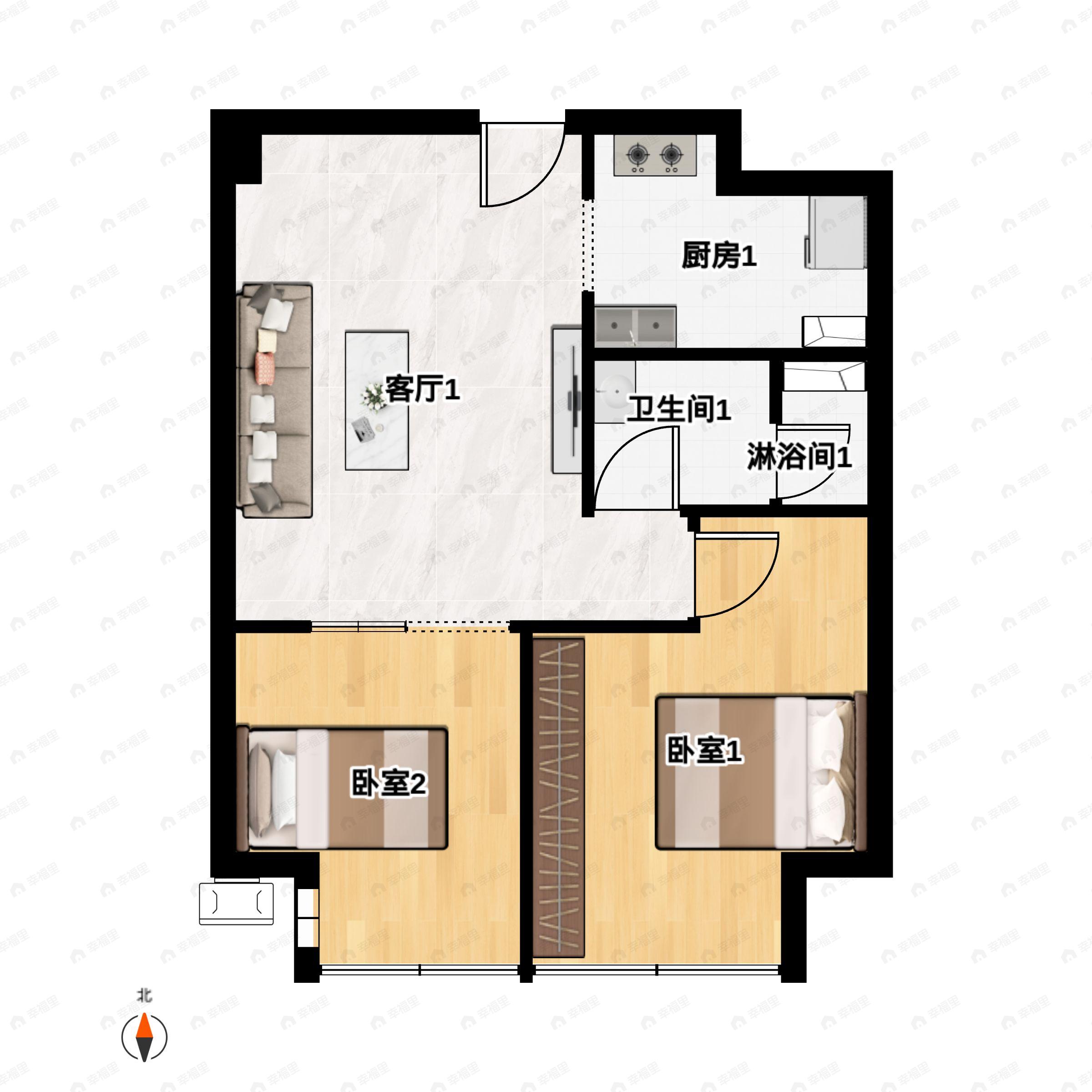 海逸长洲逸公馆2室2厅1卫户型图
