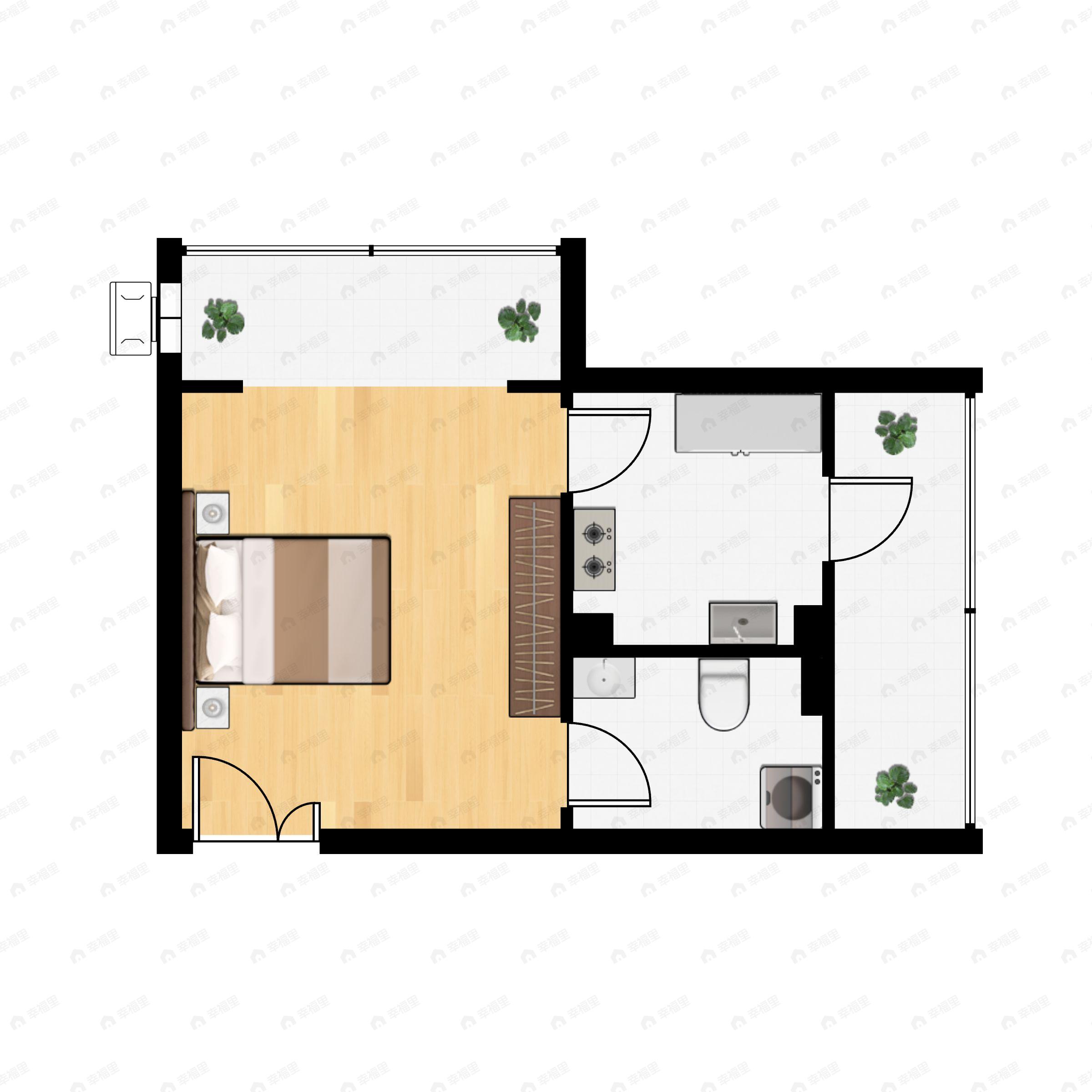 1室1卫建面52m²东北户型图