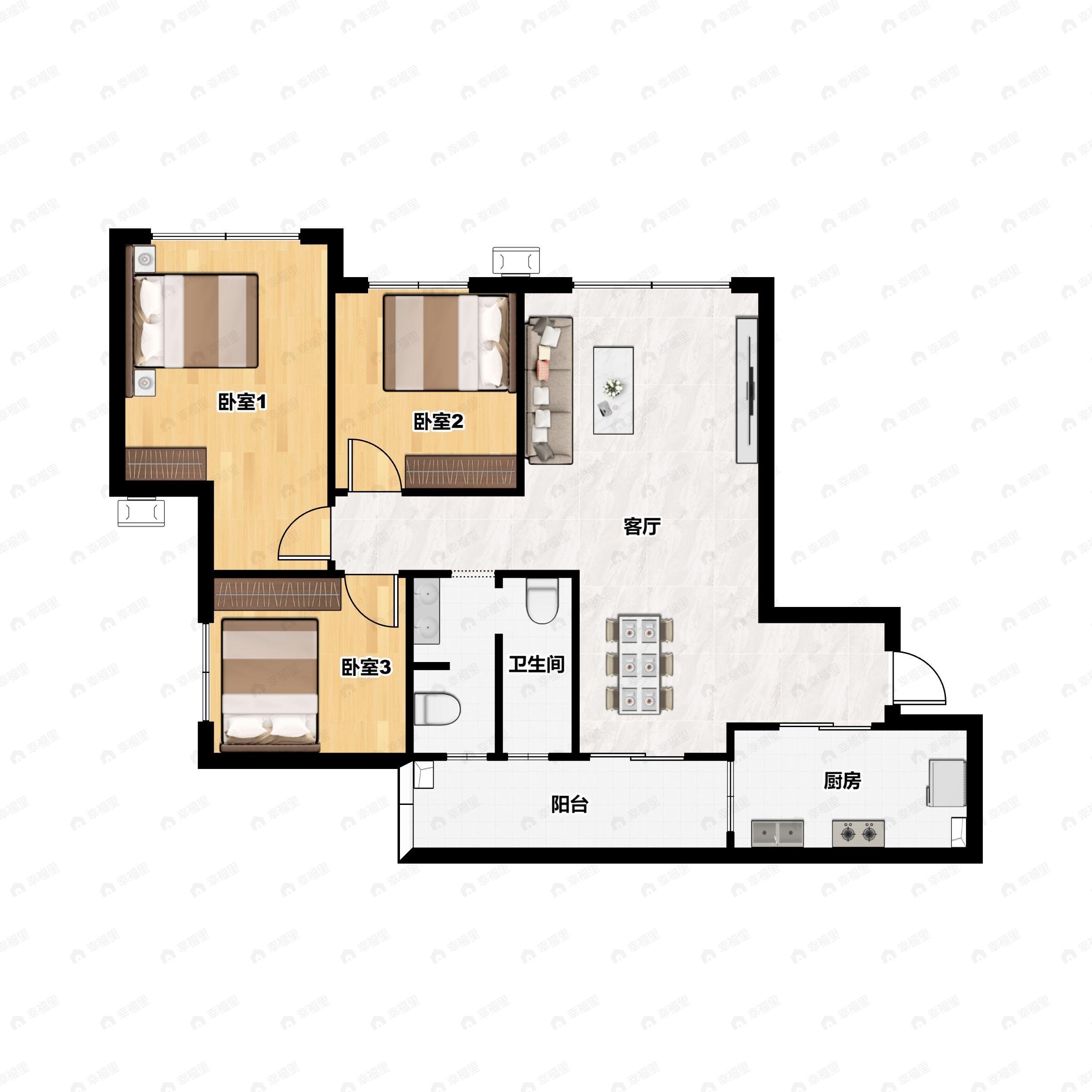 3室2厅建面95平南户型图
