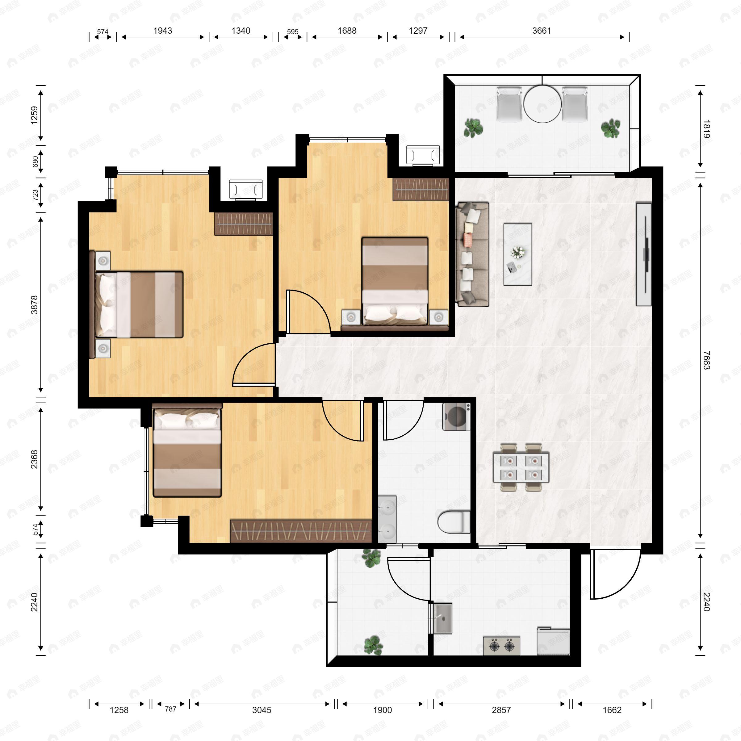 金融中心3室2厅1卫户型图